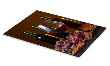 Posterlounge Alu-Dibond-Druck Editors Choice, Rotwein mit Trauben und Weinblättern, Küche Mediterran Fotografie
