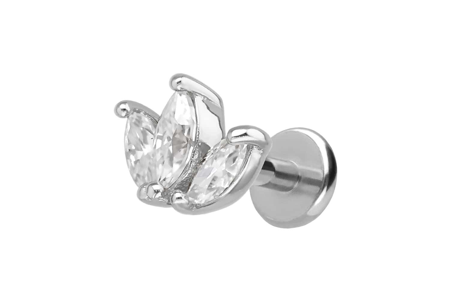 PIERCINGLINE Piercing-Set Titan Labret mit Innengewinde + 925er Silber Aufsatz 3 (Labrets, 1-tlg)
