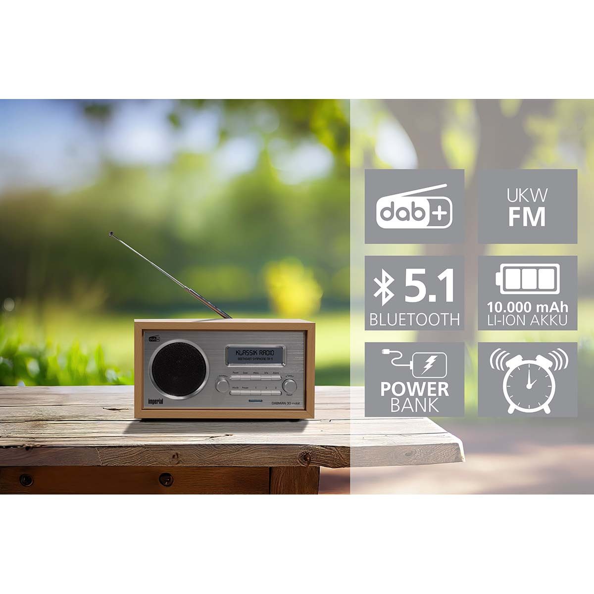 IMPERIAL by TELESTAR 22-129-00 Radio (DAB+ Radio, 30, Mobiles DAB+/FM-Radio, Holz-Design)