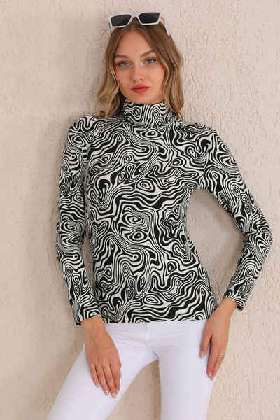 Bongual Rollkragenshirt Langarm Zebra Print samtweich