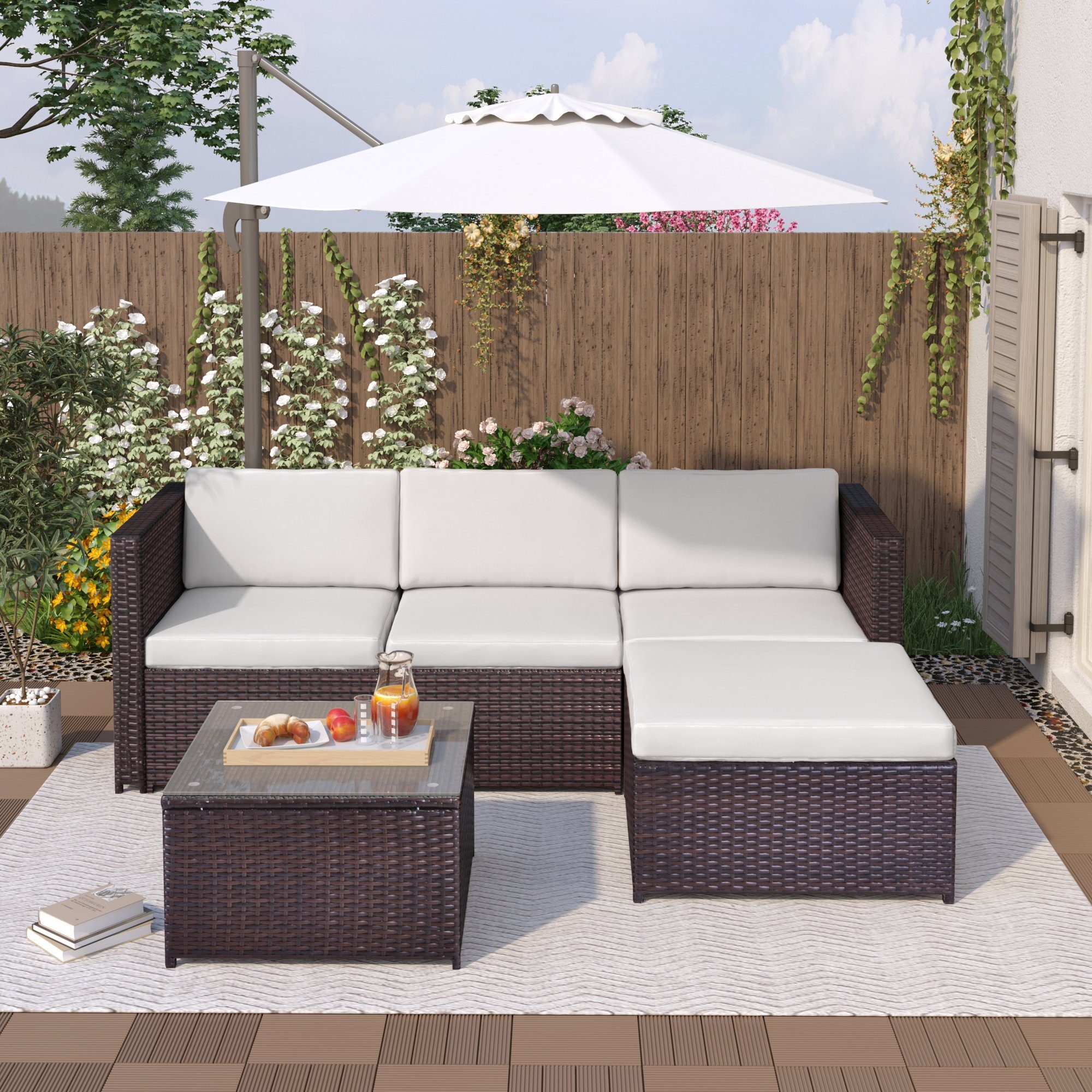 SOFTWEARY Gartenmöbelset »Polyrattan Loungeset, Gartensofa inkl. Tisch
