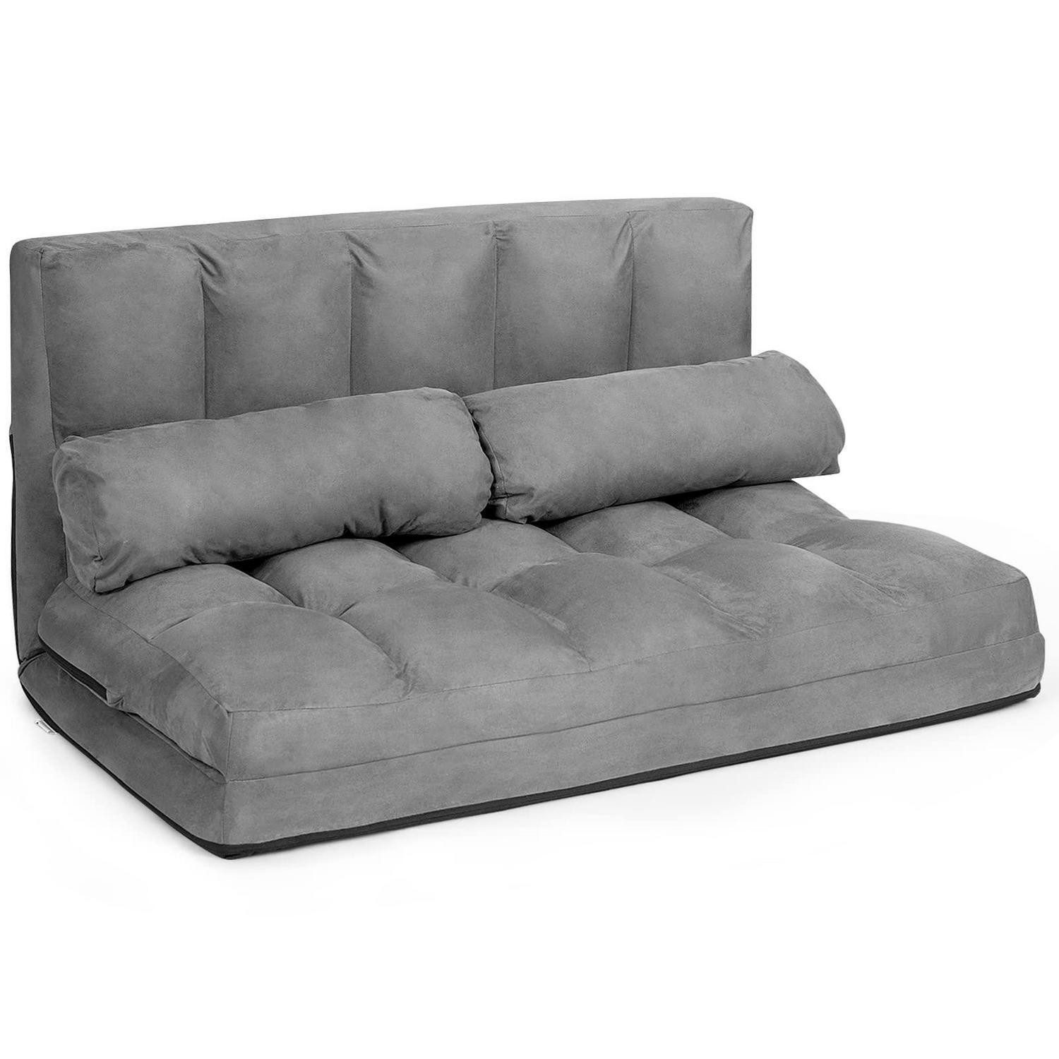 LuxusKollektion Schlafsofa Bodensofa 2 Sitzer Sofabett 3in1 6stufig Rückenlehne Grau