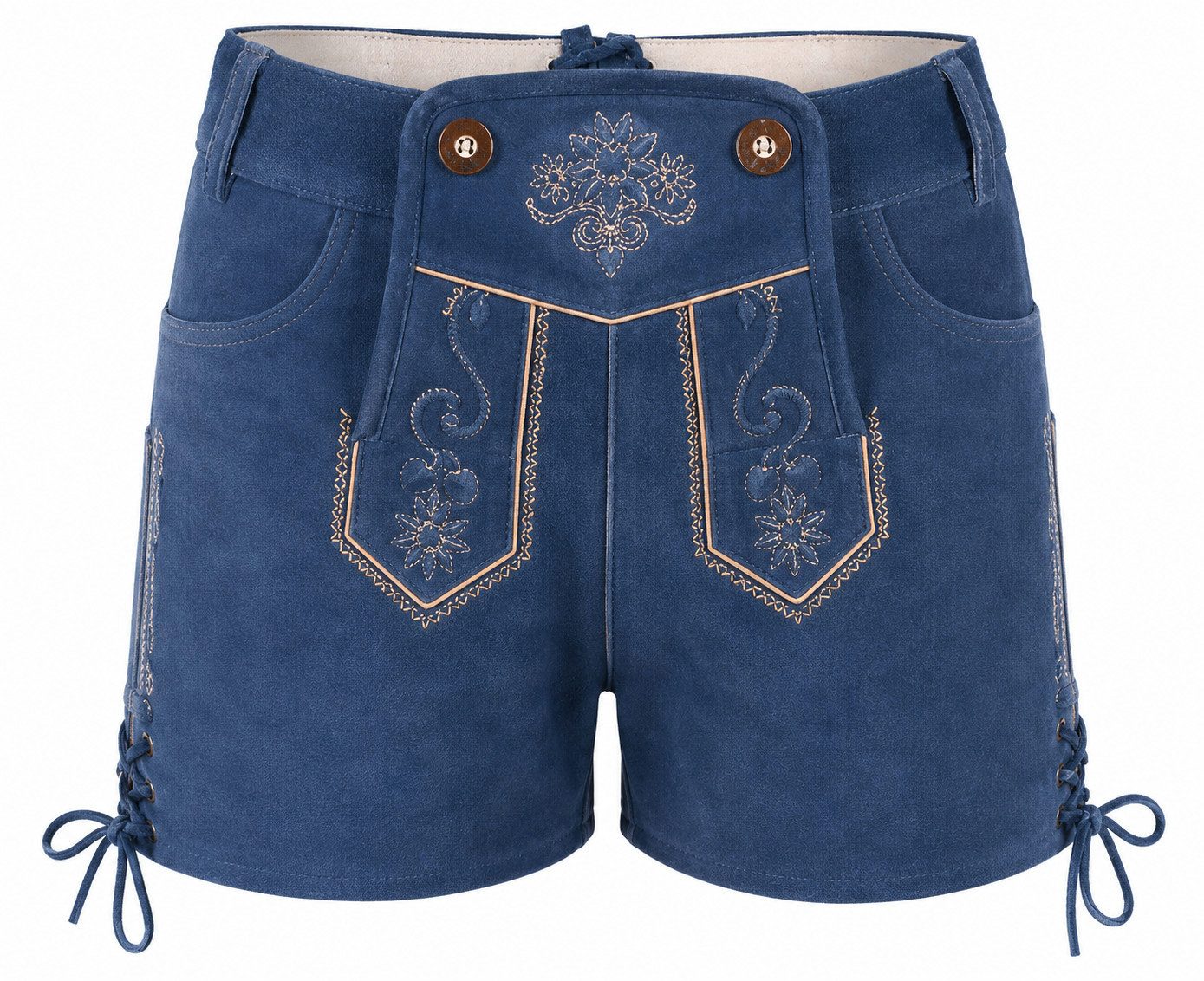 esmara Trachtenlederhose Esmara Damen Lederhose Tracht Oktoberfest Wiesn Blau 36 (Einzelartikel, 1-tlg) mit Schnürung, weitenregulierba