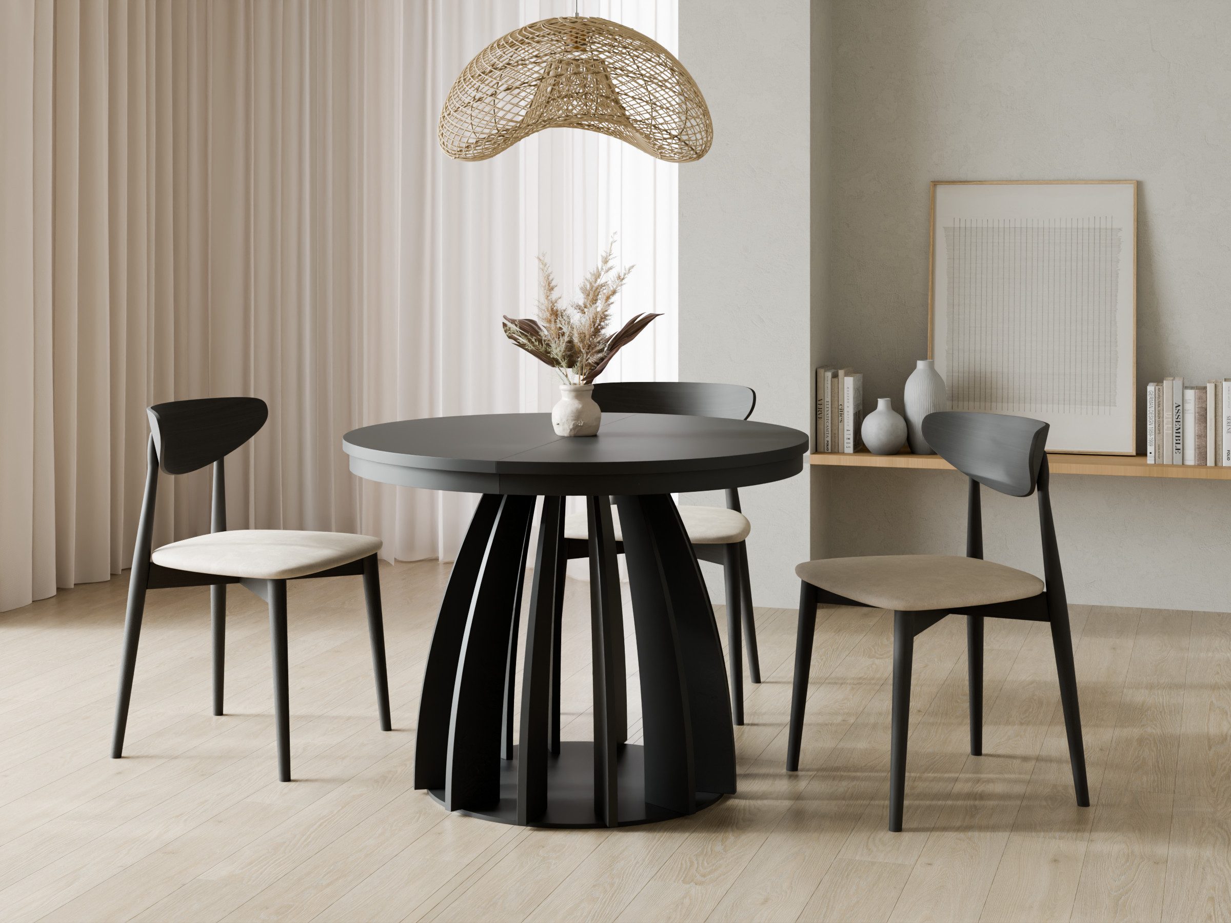 Compleo Esstisch Runder Tisch, ausziehbar 100-180 cm SABO, Kaschmir (MADE IN EU)