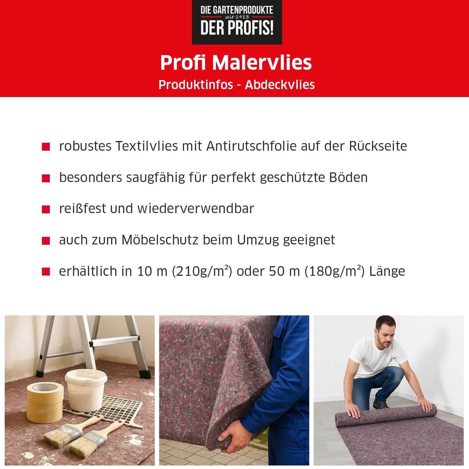 NOOR Malervlies Profi Bauvlies - Boden- und Farbschutz für Renovierung & Bauprojekte, Abdeckvlies - rutschfest & saugstark - in 2 Größen