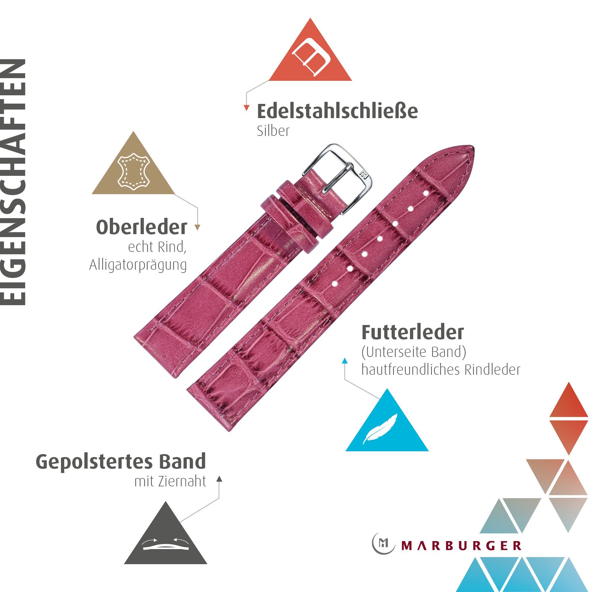 MARBURGER Uhrenarmband 20mm Leder Alligator Prägung günstig online kaufen