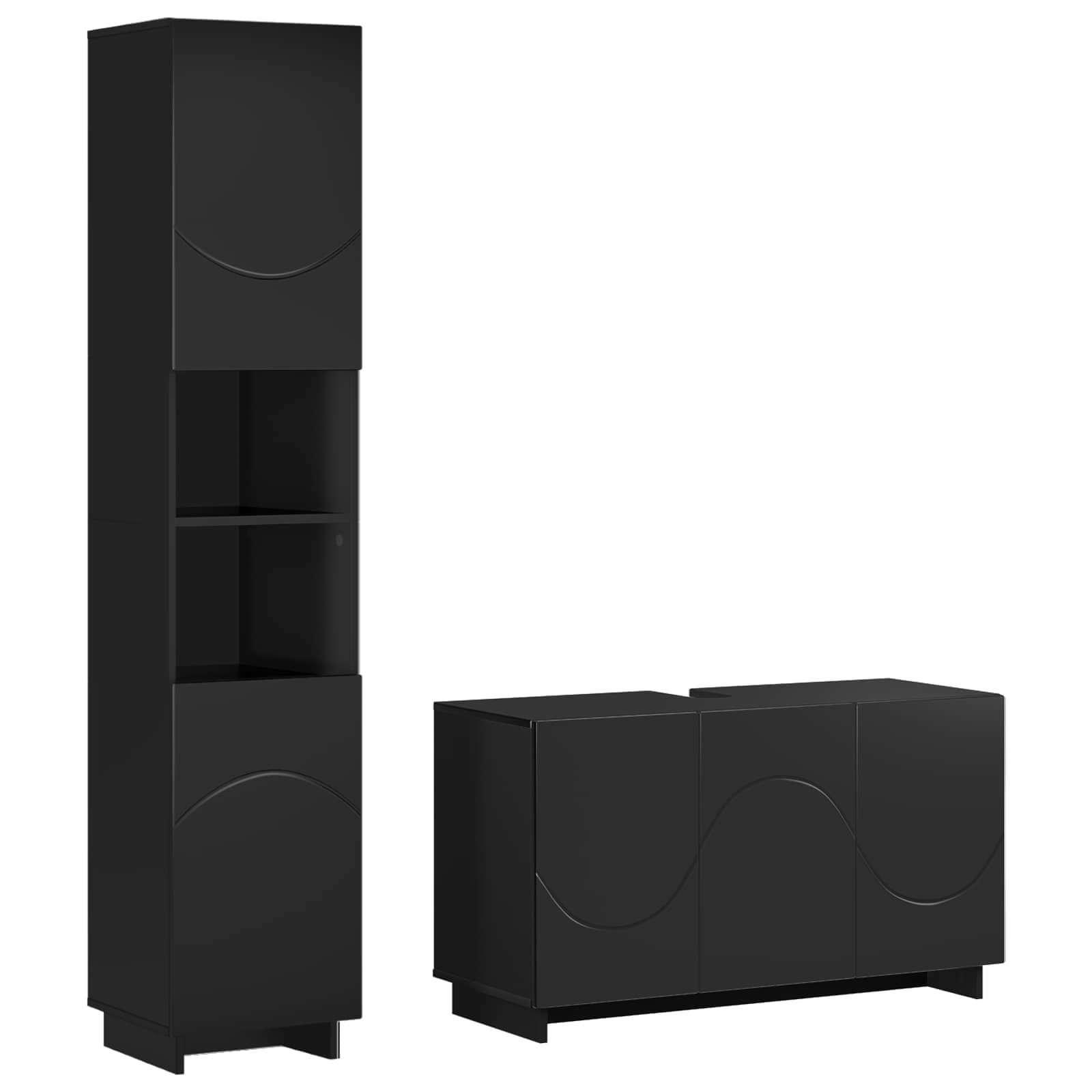 vidaXL Gartenlounge-Set Badezimmerschrank-Set 2 stk. Schwarz Holzwerkstoff, (2-tlg)