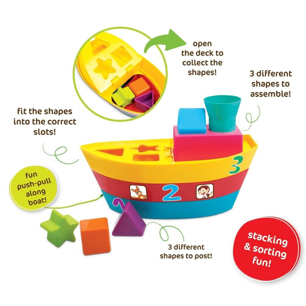 Funskool Stapelspielzeug Link Stack & Nest Spielset – 3-in-1 Stapel- & Steckbausteine, (Stapeln- & Ziehspielzeug-Set), Fördert Motorik, Kreativität & Koordination