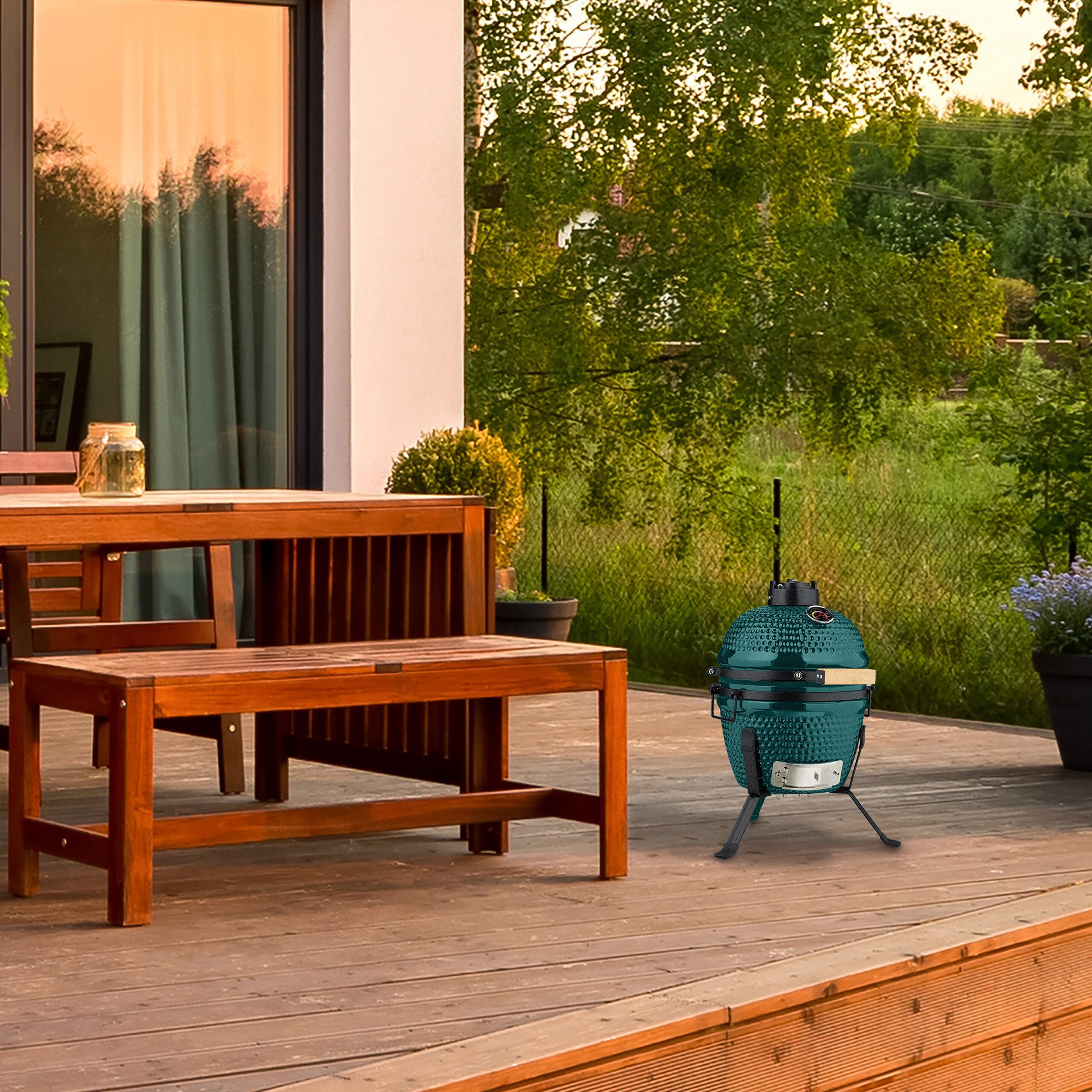 relaxdays Keramikgrill Kamado Grill aus Keramik, grün