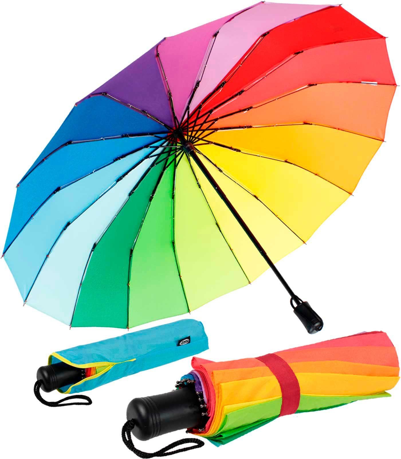 Streben und mit 16 Taschenregenschirm Regenbogen farbenfroh, farbenfroh stabil extra iX-brella Mini