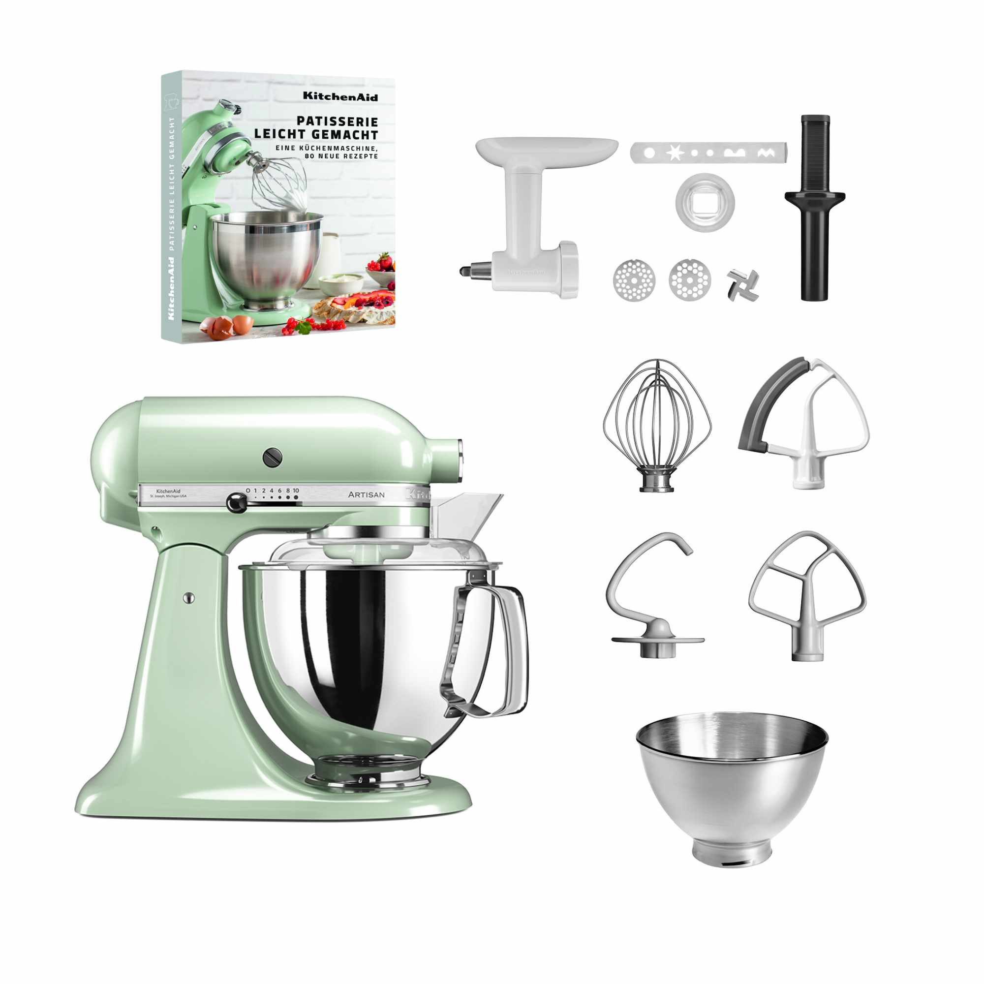 KitchenAid Küchenmaschine KitchenAid 4,8l 5KSM175 Artisan Fleischwolf, Spritzgebäckvorsatz, Buch