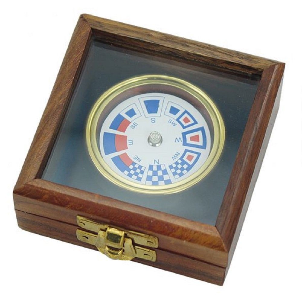 einer Kompass Holzbox Dekoobjekt Flaggenzeichen, Linoows In Scheibenkompass, mit