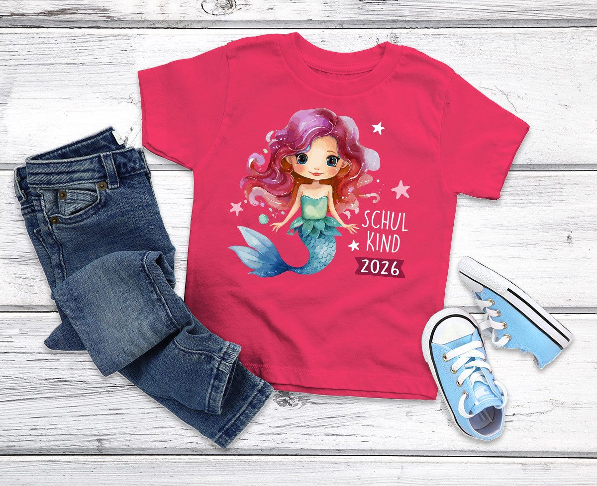 Print-Shirt Mädchen Einschulung T-Shirt 2026 Meerjungfrau – Schulkind 2026 Shirt
