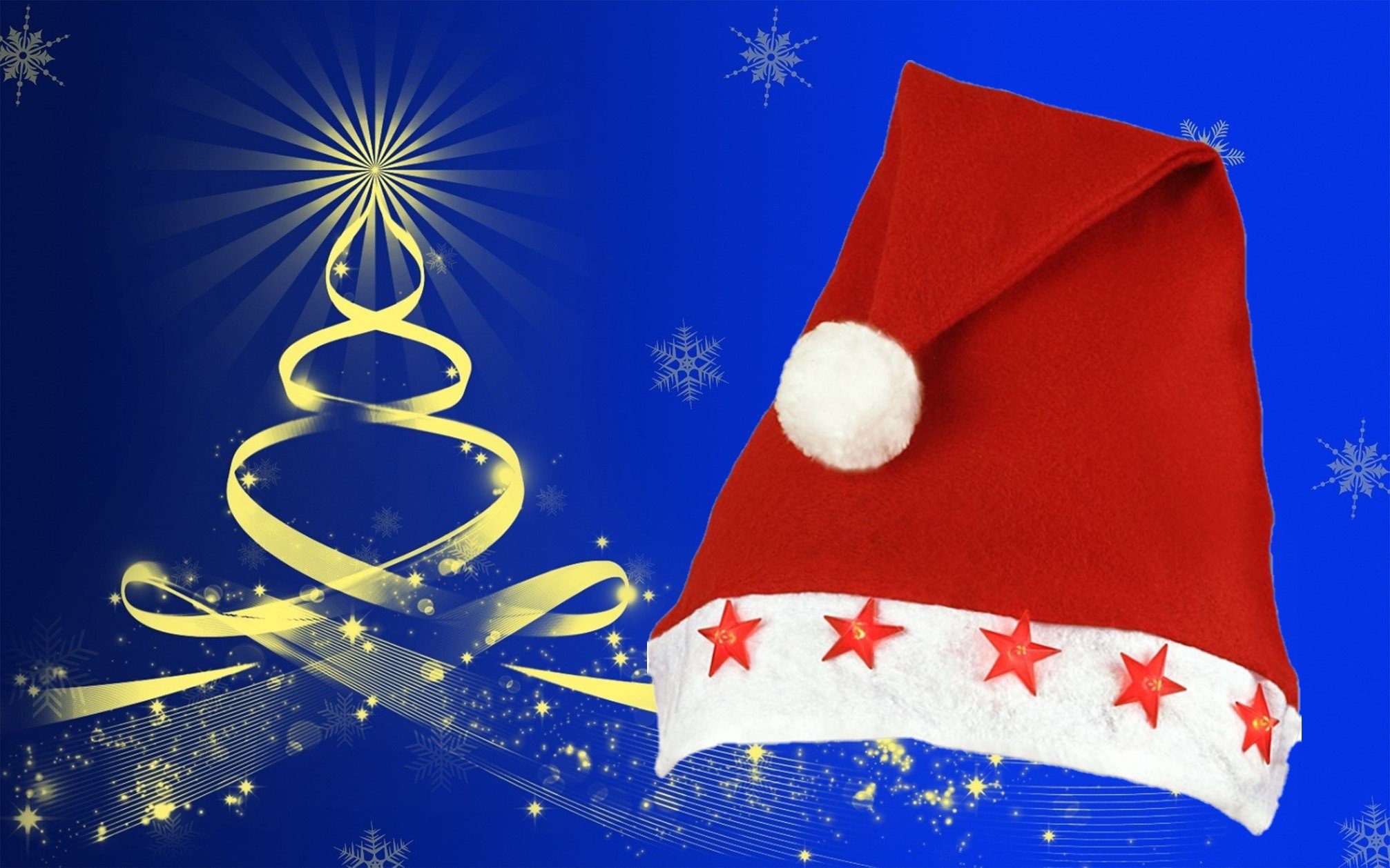 HMH-Shop Bommelmütze Weihnachtsmütze mit inkl. Bommel inklusive Nikolausmütze (1-St) Unisex, Sternen Batterien Batterien sind LED
