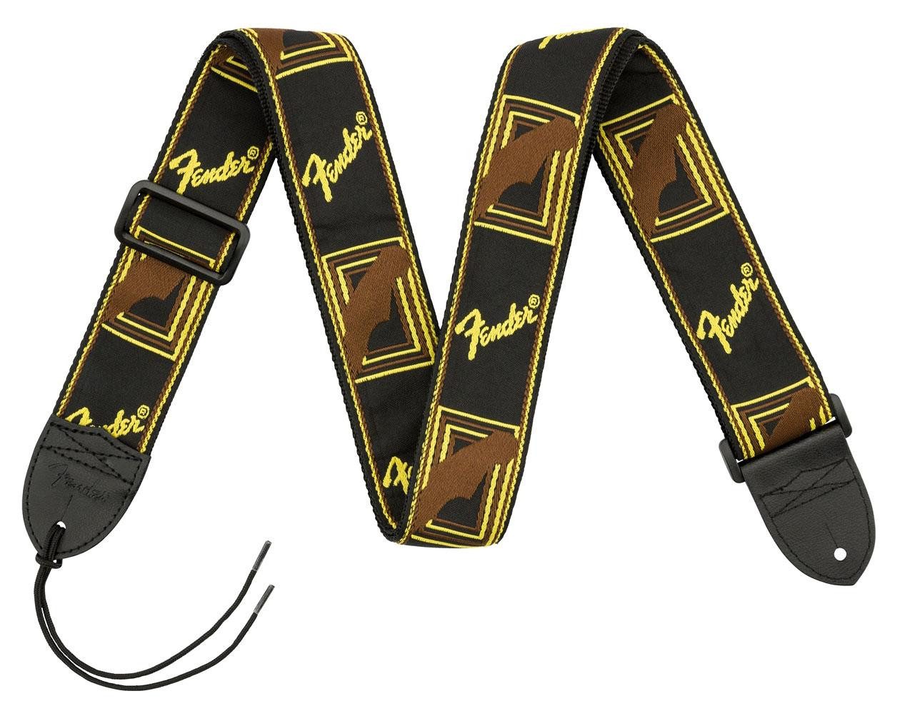 Fender Gitarrengurt Monogrammed Strap Black/Yellow/Brown 5 cm Gitarrengurt, Längenverstellbar von 86 bis 150 cm, ungepolstert