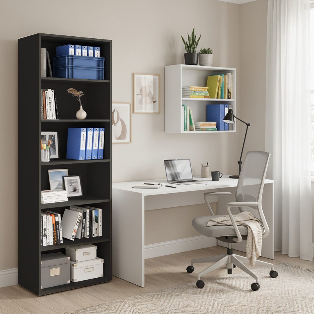 Bellamio Regal Apol Bücherregal 176 cm hoch, mit offenen Fächern & Schubladen, Standregal, Holzregal mit 6 höhenverstellbaren Fächern, 176 cm hoch – Bild 2 von 5