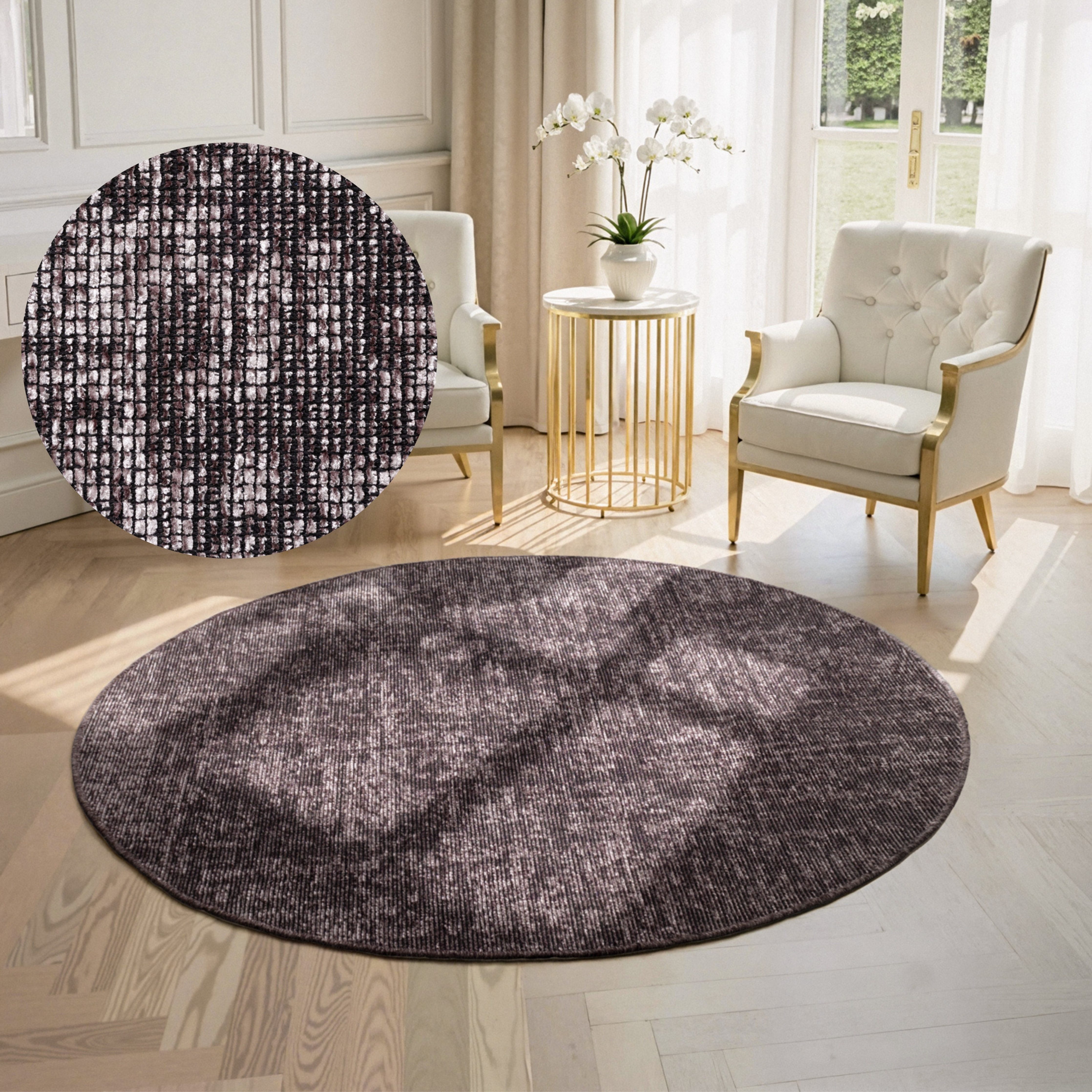 ELLE DECORATION Teppich Prisma, rund, Höhe: 5 mm, Glanz-Effekt, Karo Design, Kachel-Optik, Wohnzimmer, Schlafzimmer,Flur