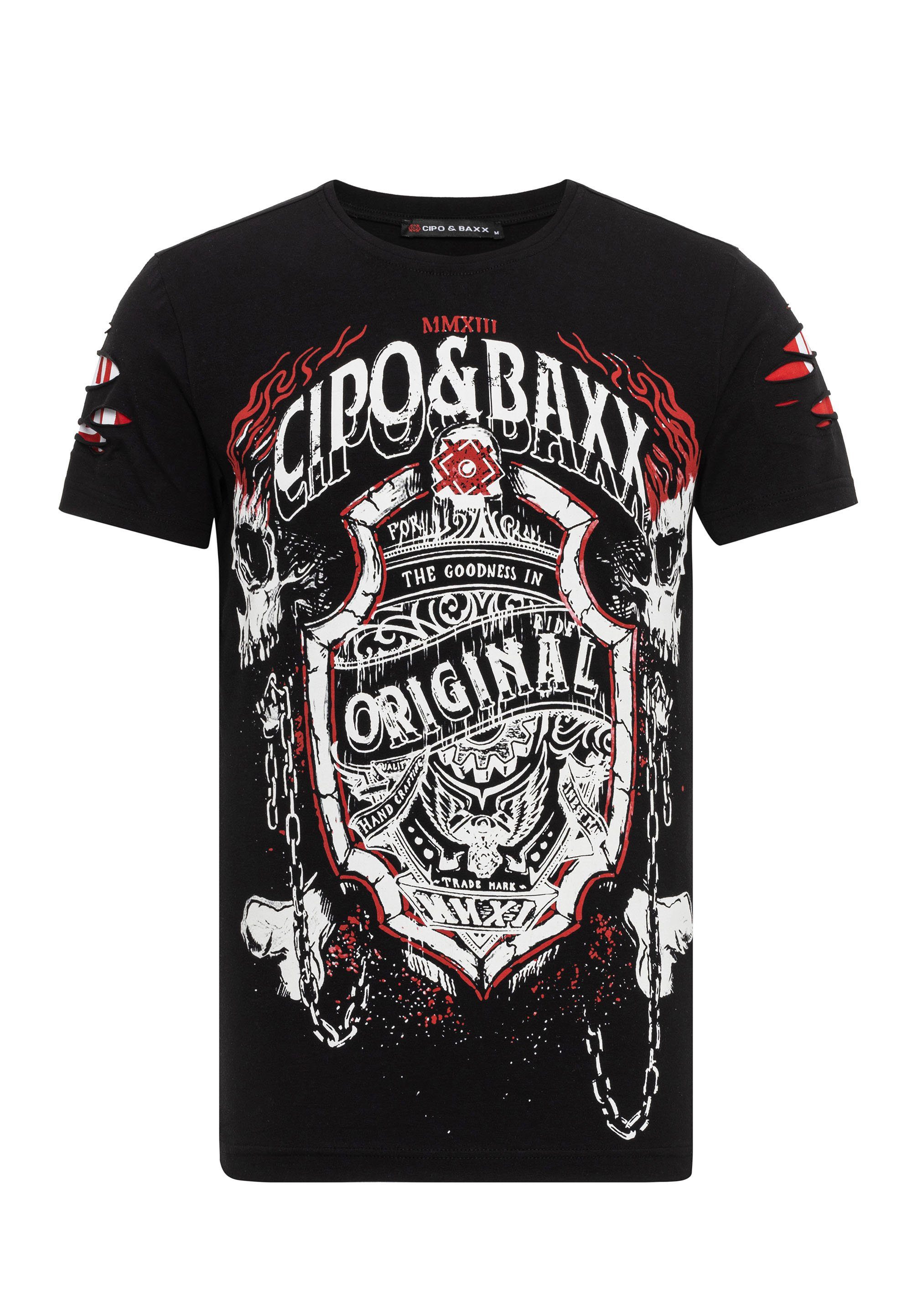 Cipo mit & T-Shirt großem schwarz Baxx Markenprint
