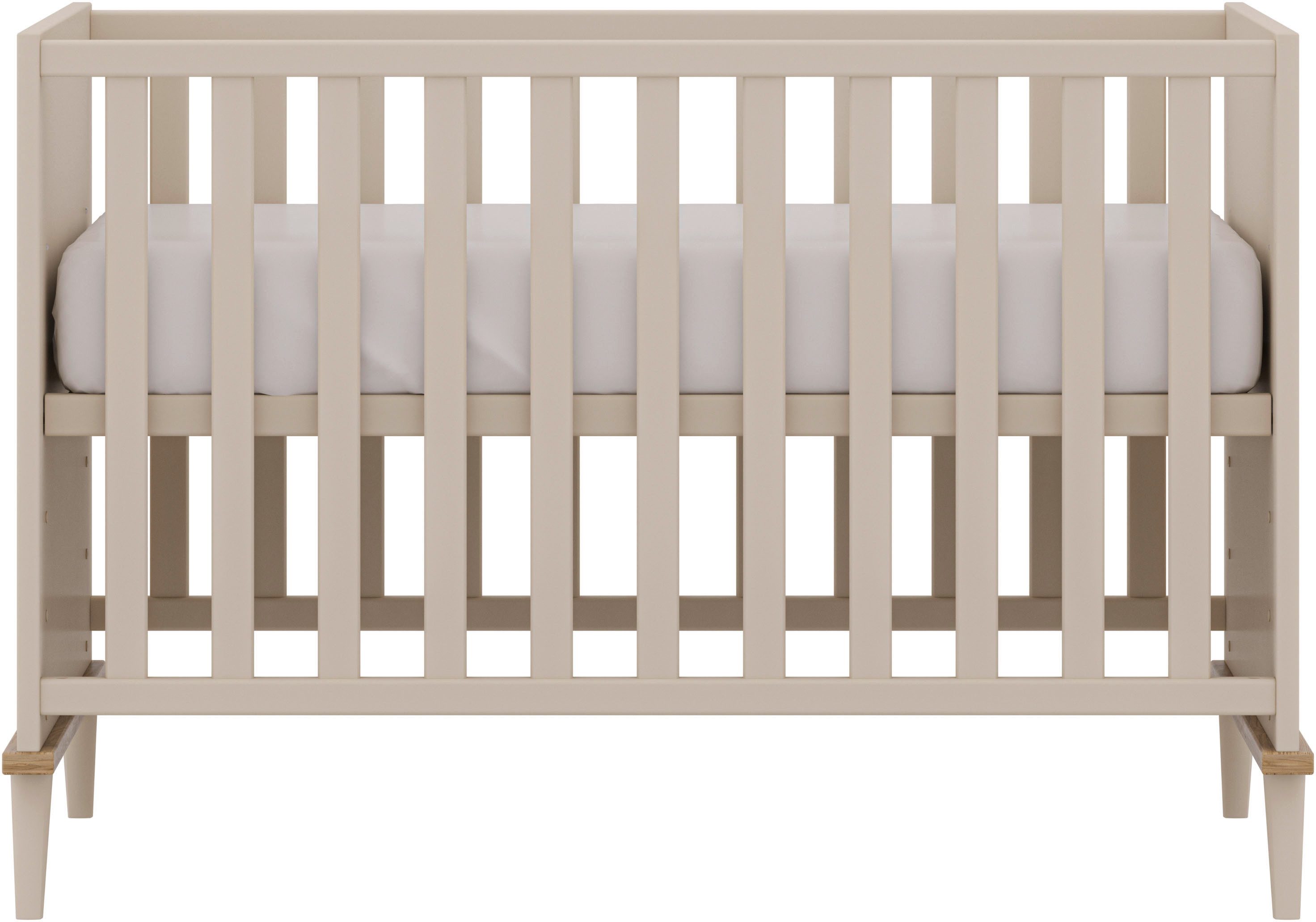 YUNY by PAIDI Babybett HAZEL 60x120cm in Beige, Kinderbett mit Massivholz, Gitterbett 3-fach höhenverstellbar
