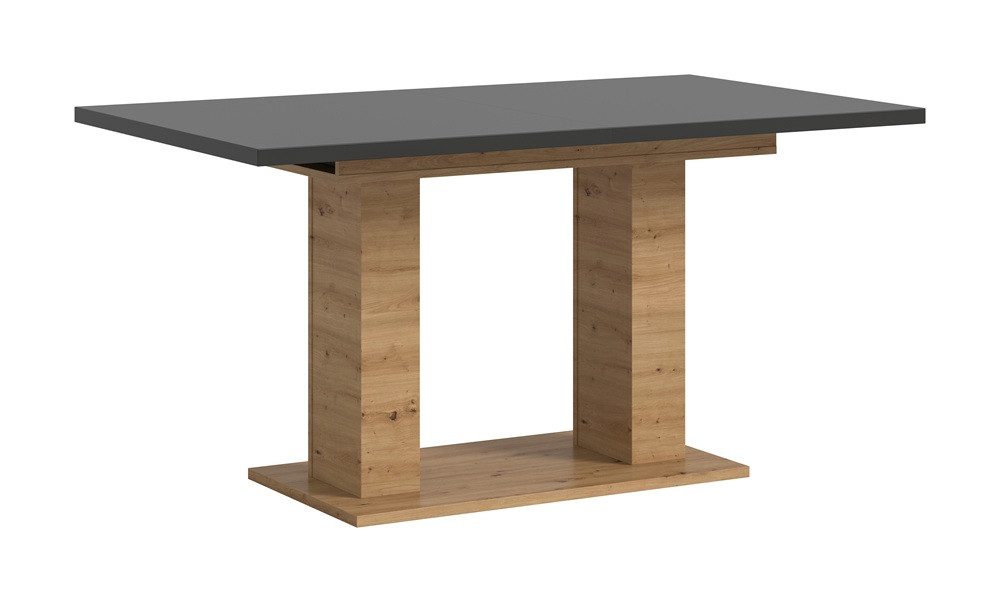 xonox.home Esstisch Esstisch Motion, ausziehbar, Doppelsäulen-Fußgestell, Artisan Eiche, Küchentisch, graue Tischplatte