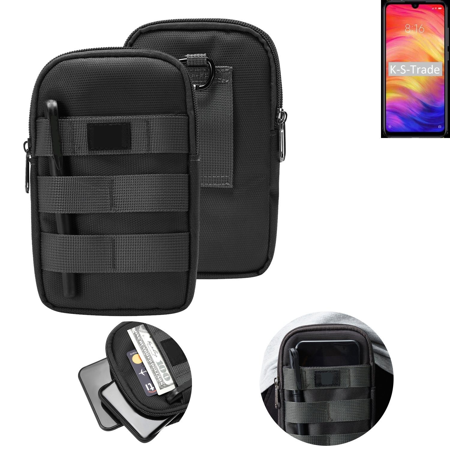 K-S-Trade Handyhülle für Xiaomi Redmi Note 7 Global, Holster Gürtel Tasche Handy Tasche Schutz Hülle dunkel-grau viele