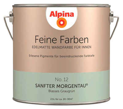 Alpina Wand- und Deckenfarbe Feine Farben No. 12 Sanfter Morgentau, Blasses Graugrün, edelmatt, 2,5 Liter