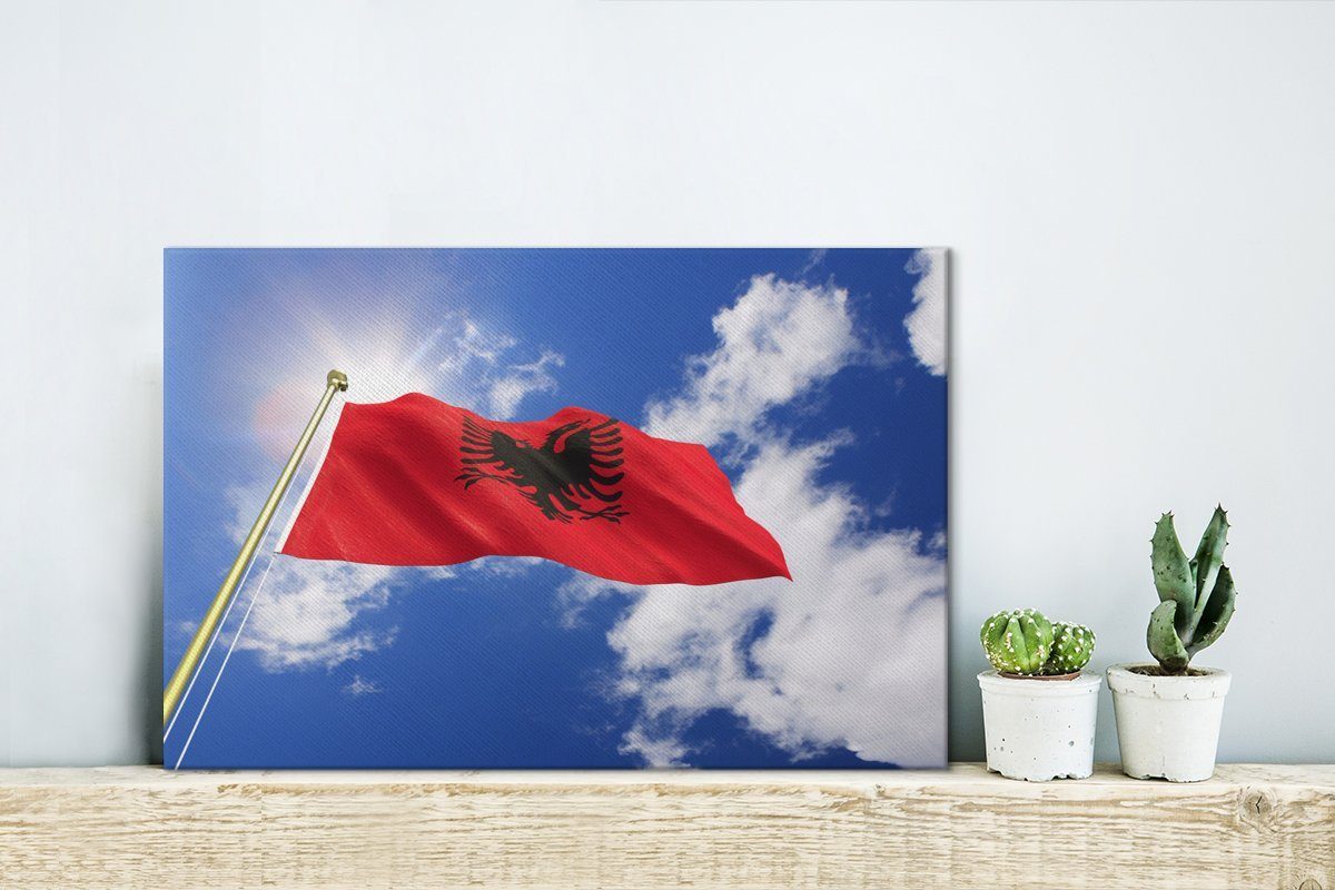 St), cm OneMillionCanvasses® 30x20 Albanien blauem Wandbild Wanddeko, Aufhängefertig, Flagge Leinwandbilder, (1 Himmel, mit von Leinwandbild