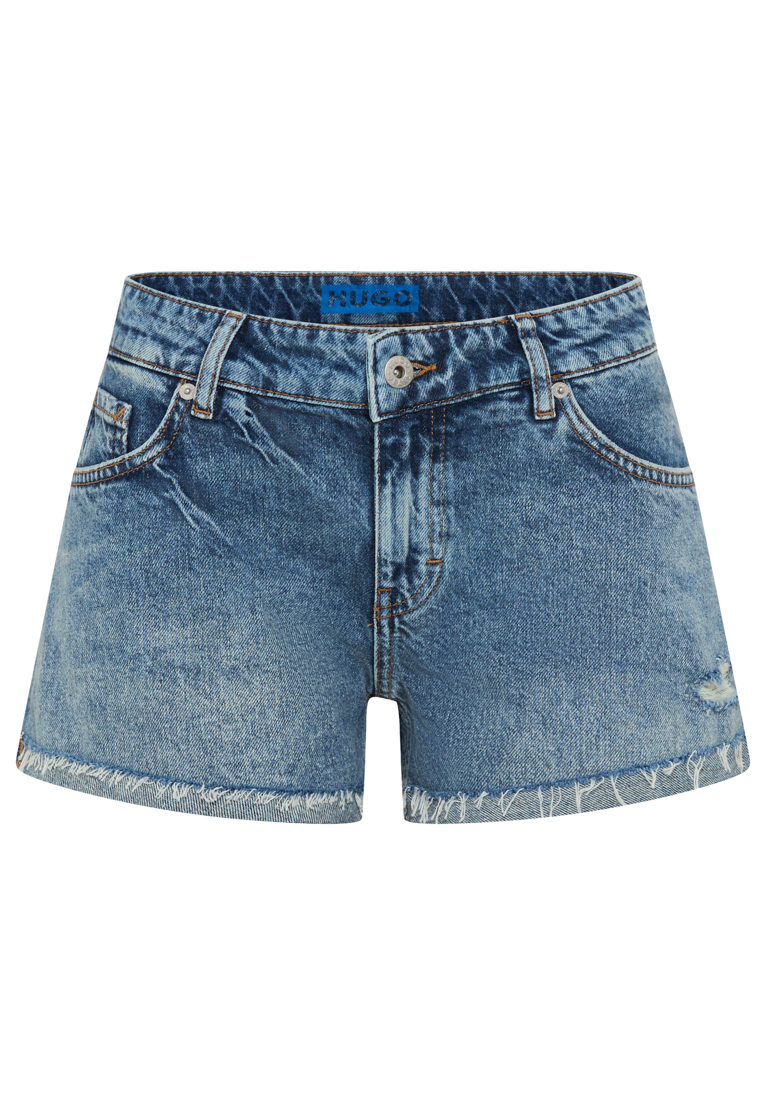 HUGO Blue Jeansshorts Galimon Mid Rise, geschnittener Saum