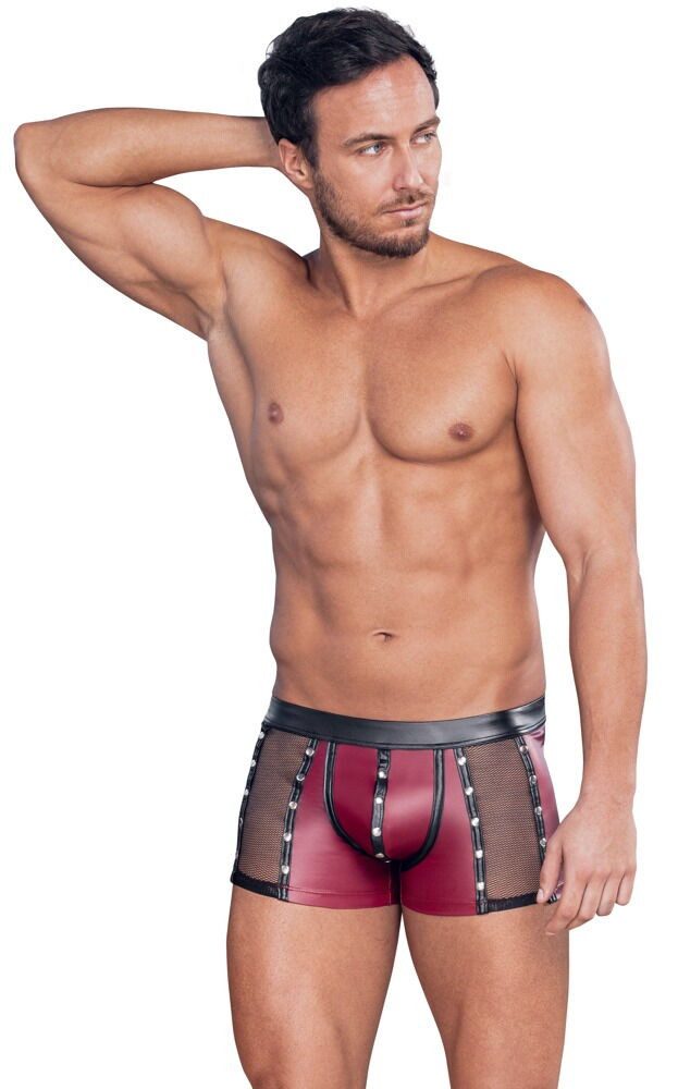 NEK Boxershorts Boxershorts mit Druckknöpfen halb transparent Netz - rot, schwarz (1-St) Cooler roter Mattlook, Seitliche Netz-Einsätze