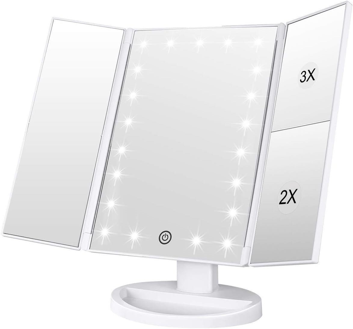 Luna24 simply great ideas... Косметички Beleuchteter Дзеркало для макіяжу, Spiegel mit 1X/ 2X/ 3X Vergrößerung, mit 22 LED's und Ablagefach