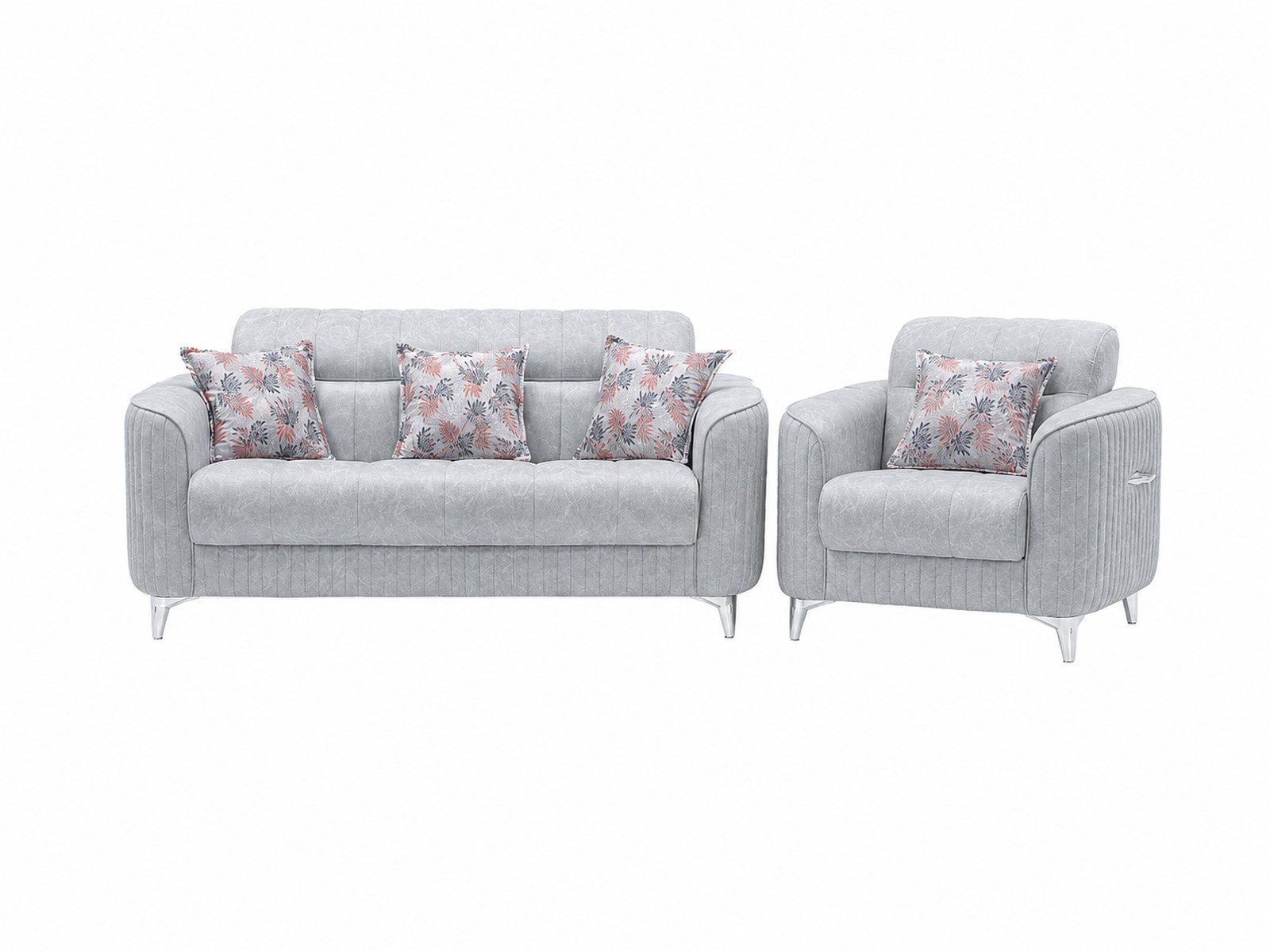 Villa Möbel Polstergarnitur Salta, (2-tlg. Set, Set besteht aus: 2-Sitzer + Sessel), Hellgrau Sofa Set mit Schlaffunktion durch aufklappbare Sitzfläche