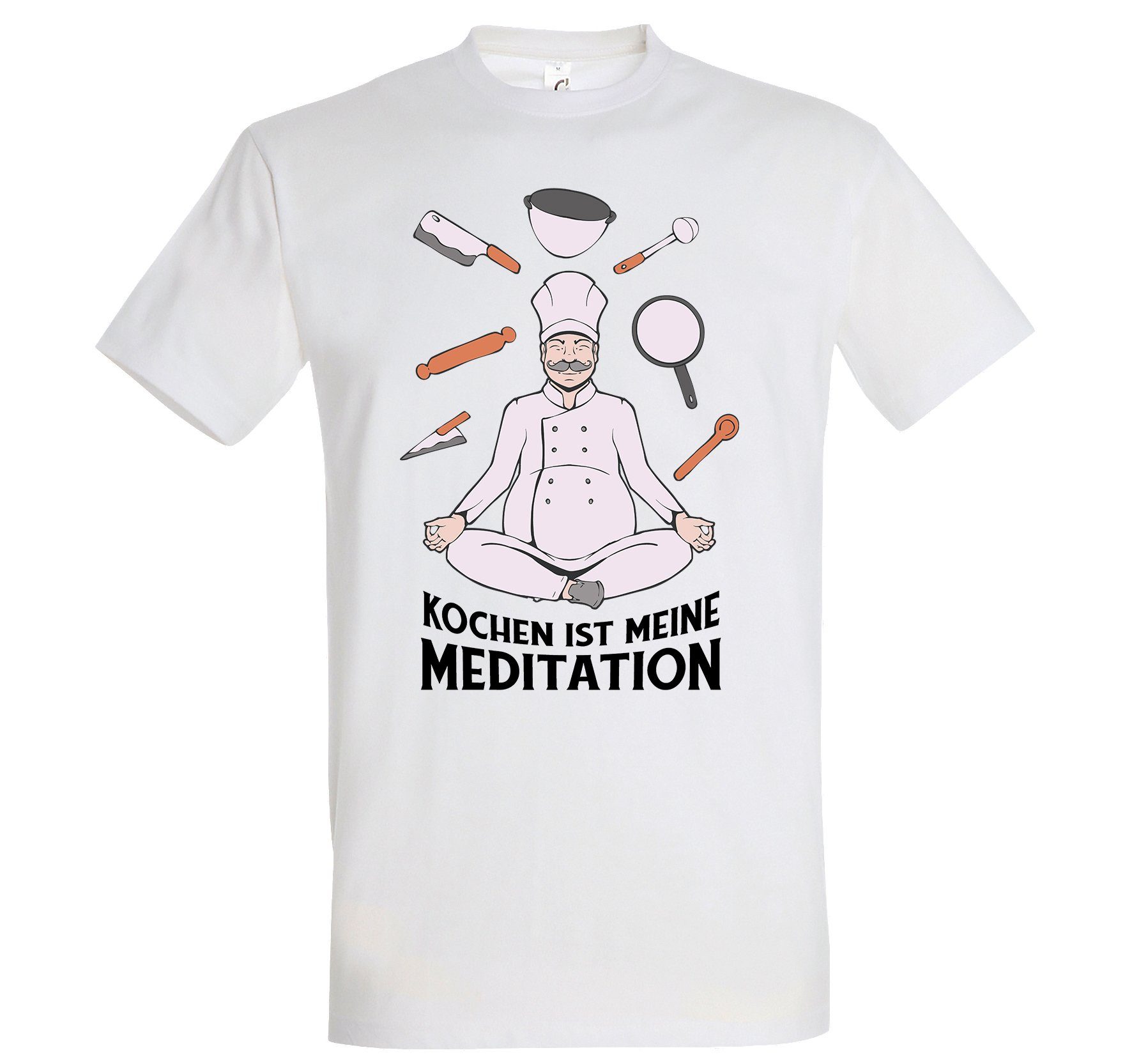 Youth Designz T-Shirt "Kochen Ist Meine Meditation" Herren T-Shirt mit lustigem Spruch Weiss
