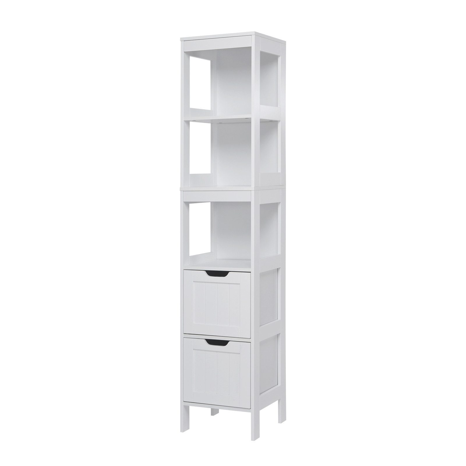 Mondeer Badkommode Badezimmerschrank, Hochschrank, Badschrank, mit 2 Schubladen und 3 offenen Regal