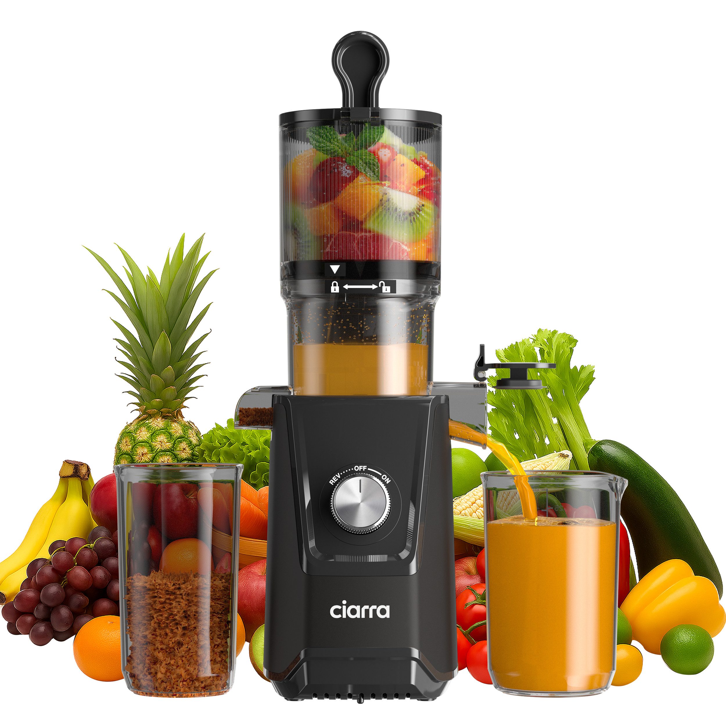 CIARRA Соковыжималки VMSJ046-B, 200 W, Соковыжималки für Gemüse & Obst, 1,2L Saftpresse Elektrisch mit 2 Behälter