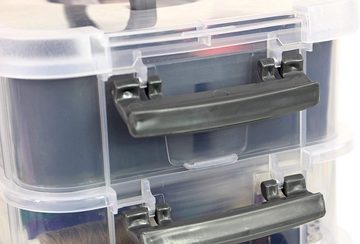 Bins & Things Stapelbox Aufbewahrungsbox, 2 Fächer, Deckel, Blau, Grau