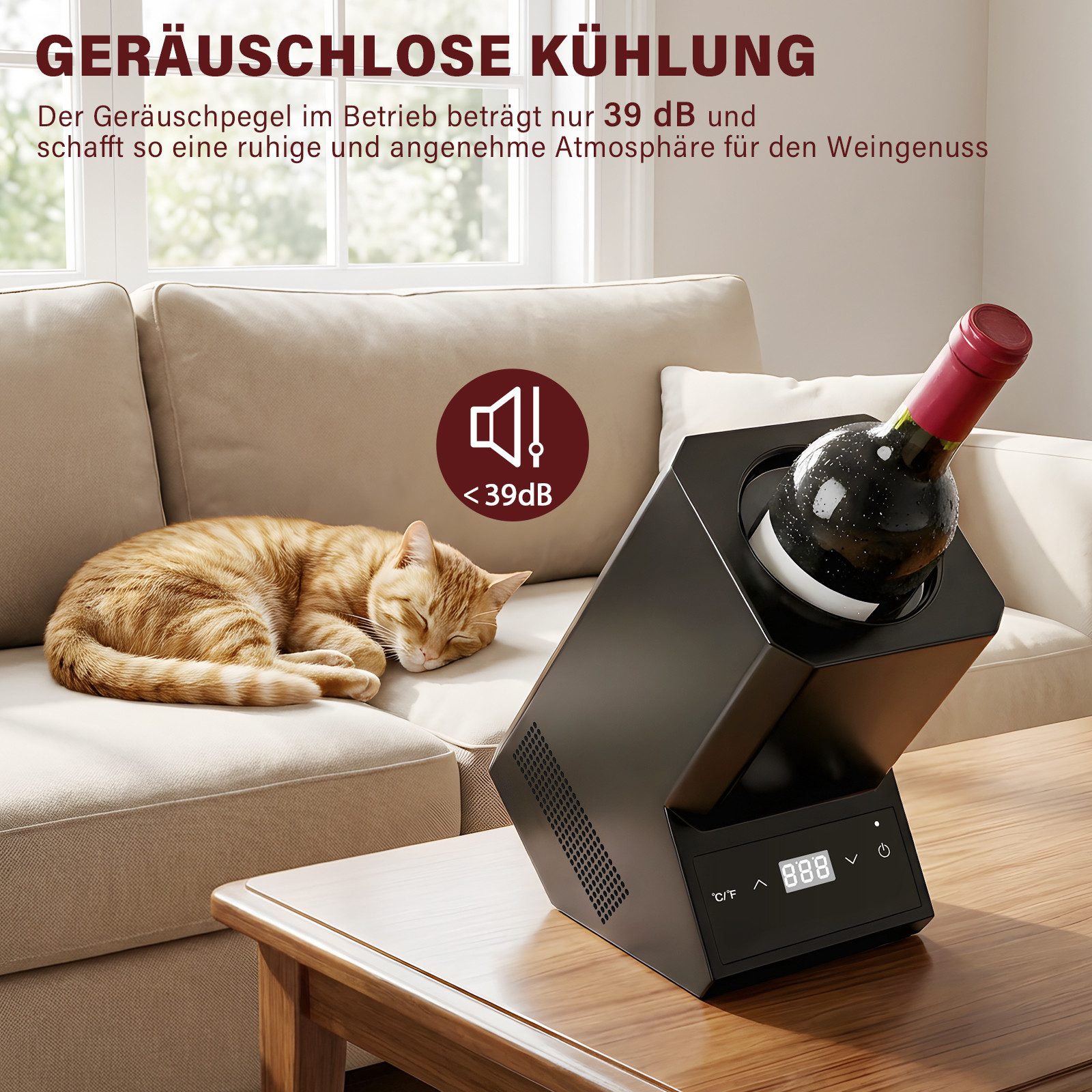XERSEK Elektrischer Weinkühler 5-18°C Einstellbar Kühler Flaschenkühler Getränkekühler bis Ø92mm, Sensor-Touch Bedienung & 24H Dauerbetrieb für Wein Sekt Champagner