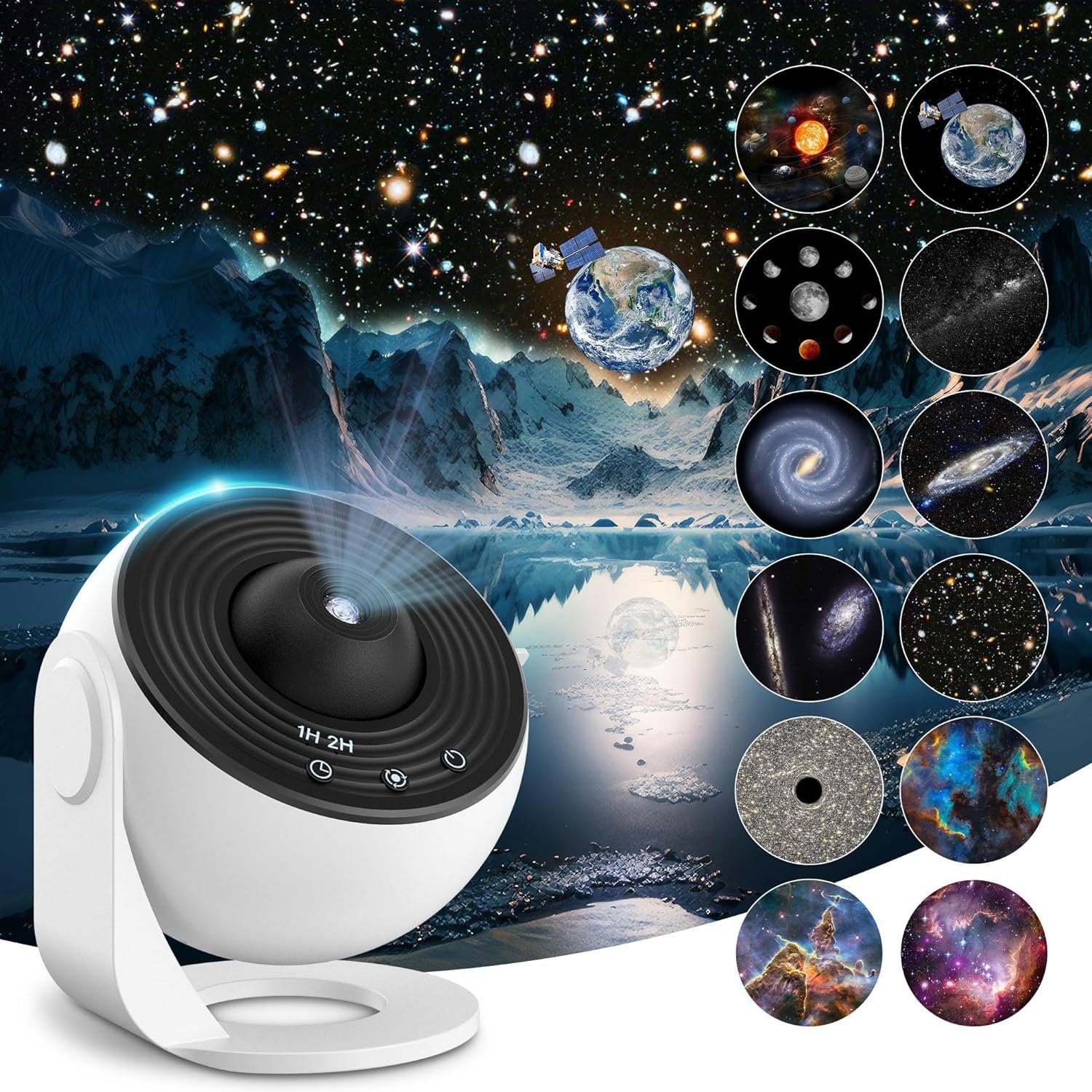 Powerwill LED-Sternenhimmel LED Nachtlicht, 360° drehbare 12 in 1  Planetarium Galaxie Projektor, LED wechselbar, 12 Planeten Discs Galaxy  Projektor Lampe, KinderNachtlicht,USB-Ladung, LED Sternenhimmel Lampe für  Kinder Erwachsene/Schlafzimmer/Party/Decke