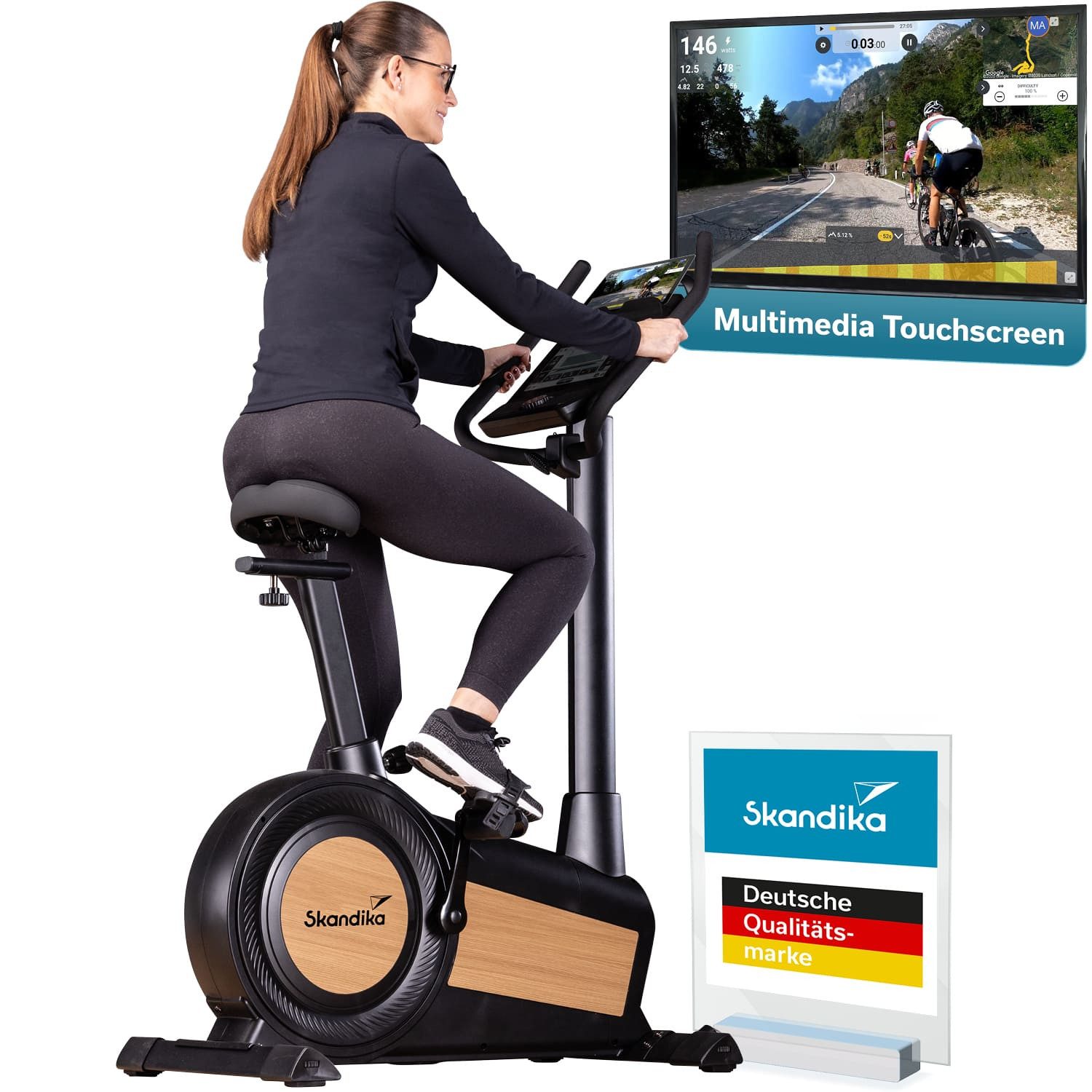 Skandika Ergometer Cykling P15 Touchscreen, Heimtrainer Fahrrad mit LCD Touch Display, vorinstallierte Apps, 28 Programme, Magnetbremse, 32 Stufen, bis 150kg