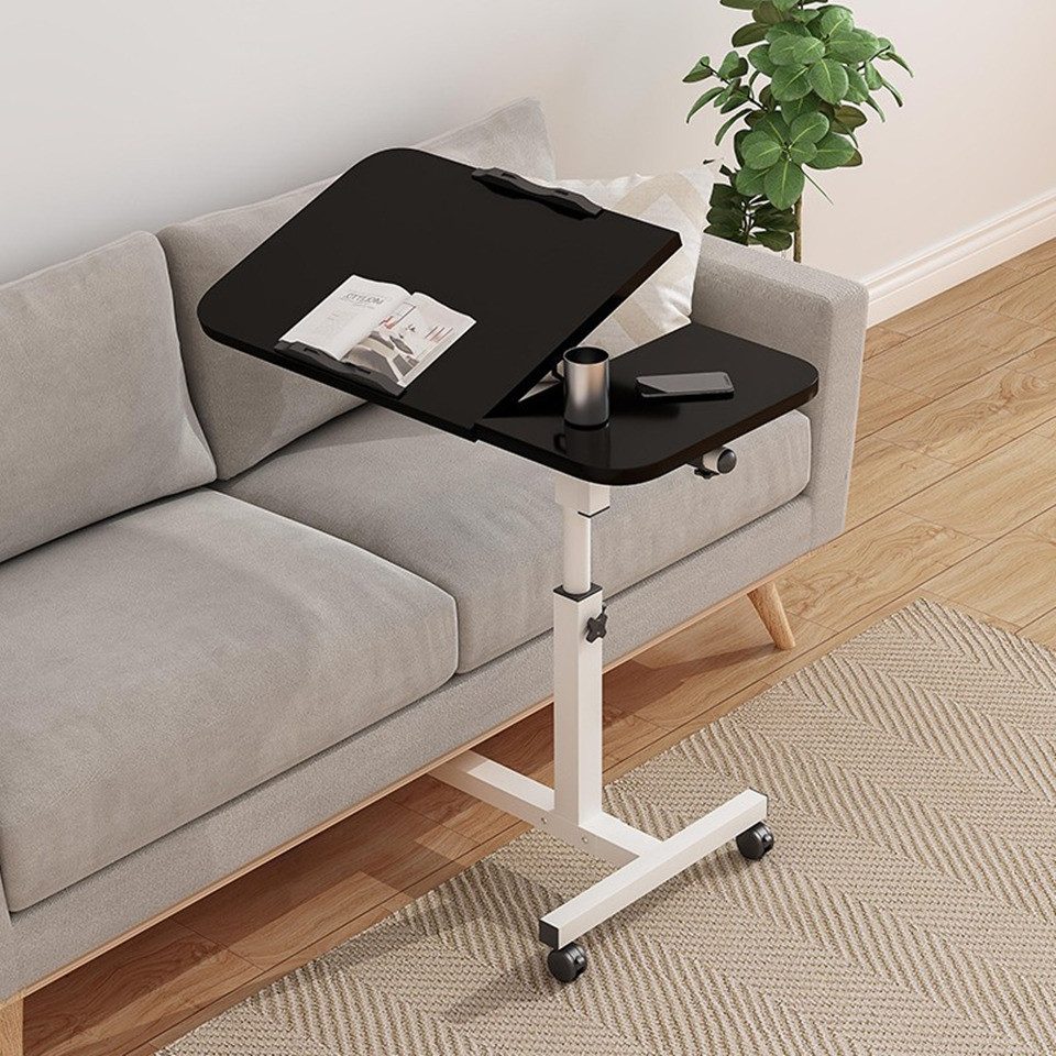 JEOBEST Computertisch Laptoptisch,Mobiler Beistelltisch Pflegetisch Höhenverstellbar 61-95cm, Laptopständer Holz mit Tablet Steckplatz, Stopperleisten+Becherhalter
