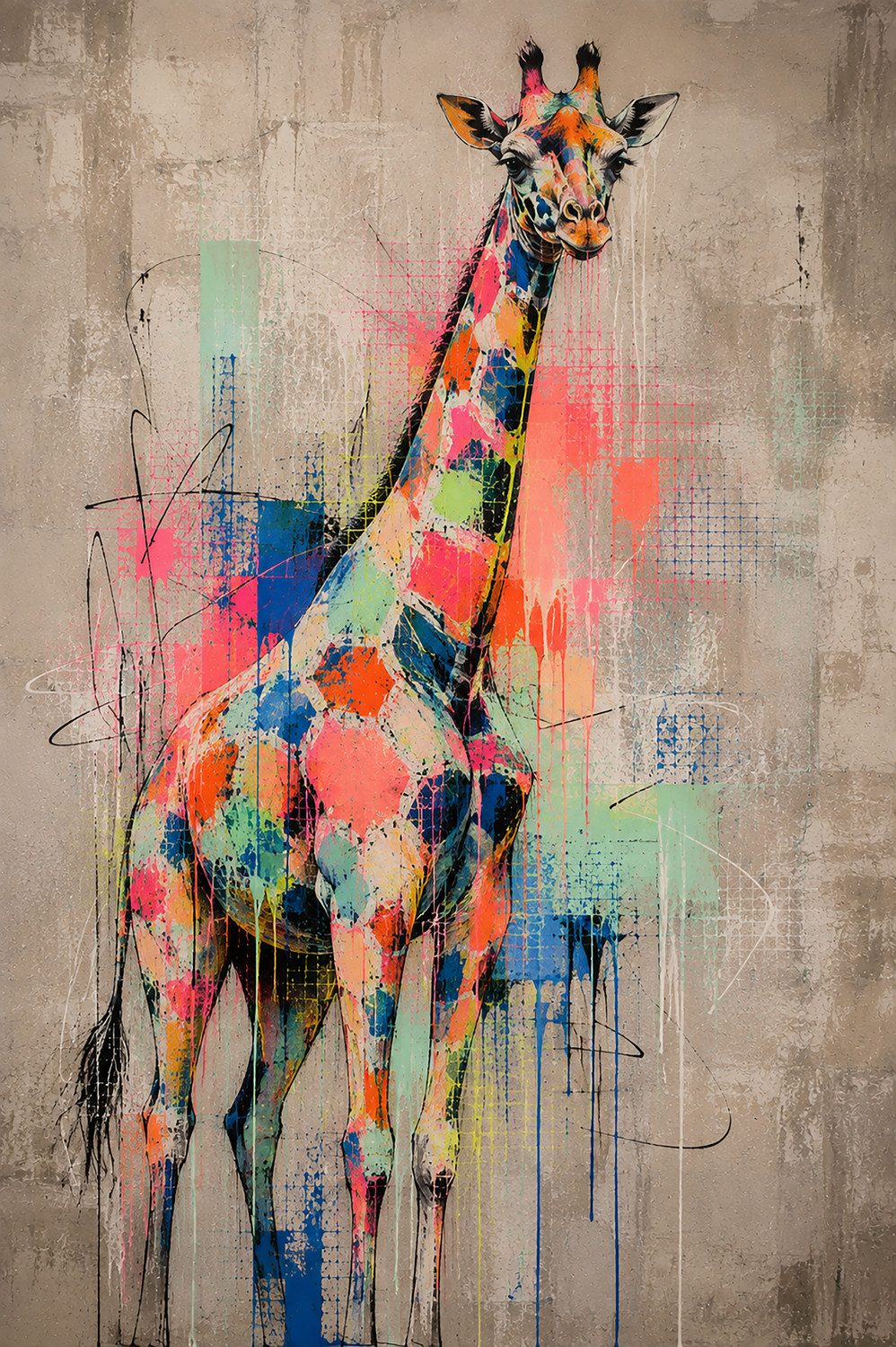 queence Acrylglasbild Urban Art Bunte Giraffe, Abstrakt, Giraffe, Tiere (1 St), Wandbild Wohnzimmerdeko buntes Tiermotiv Abstrakte Kunst