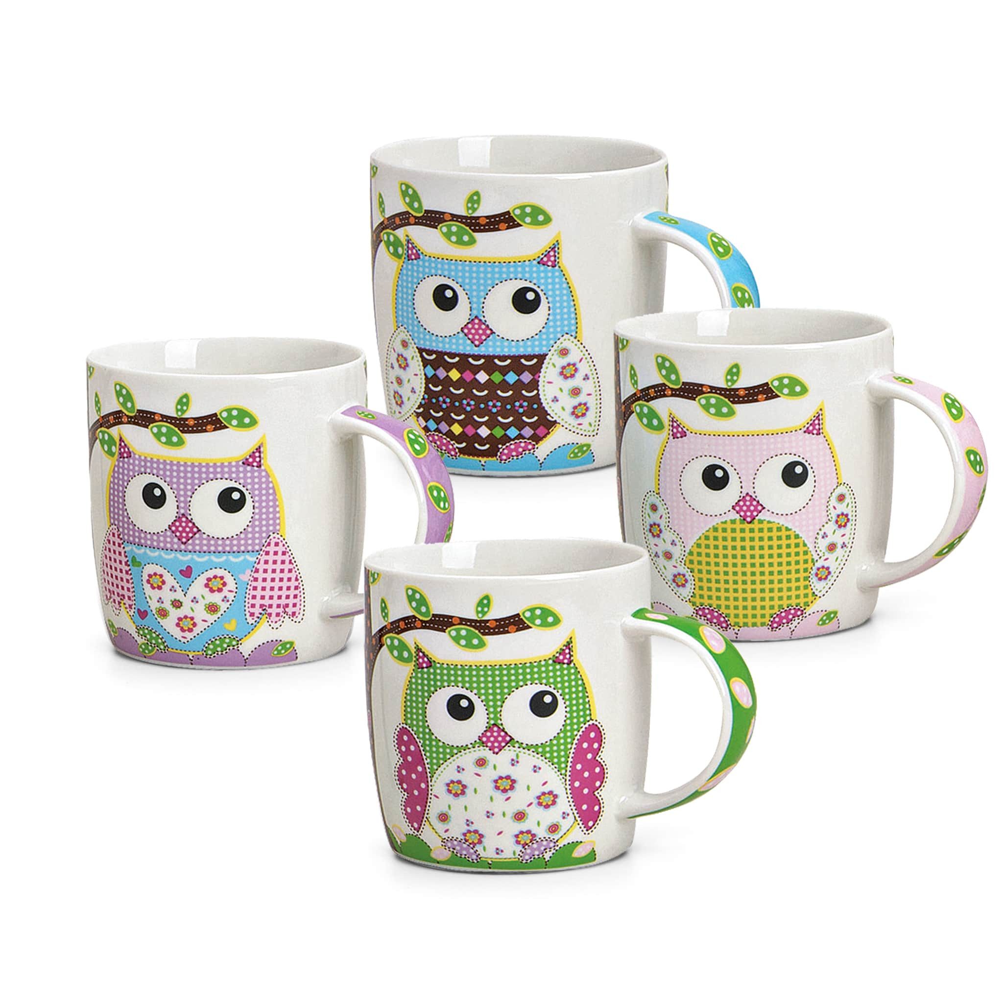 matches21 HOME & HOBBY Tasse Süsse Kaffeetassen 4er Set lustige Eulen gepunktet, 4-tlg., Porzellan, Tee Kaffee-Becher, modern, weiss bunt, 300 ml