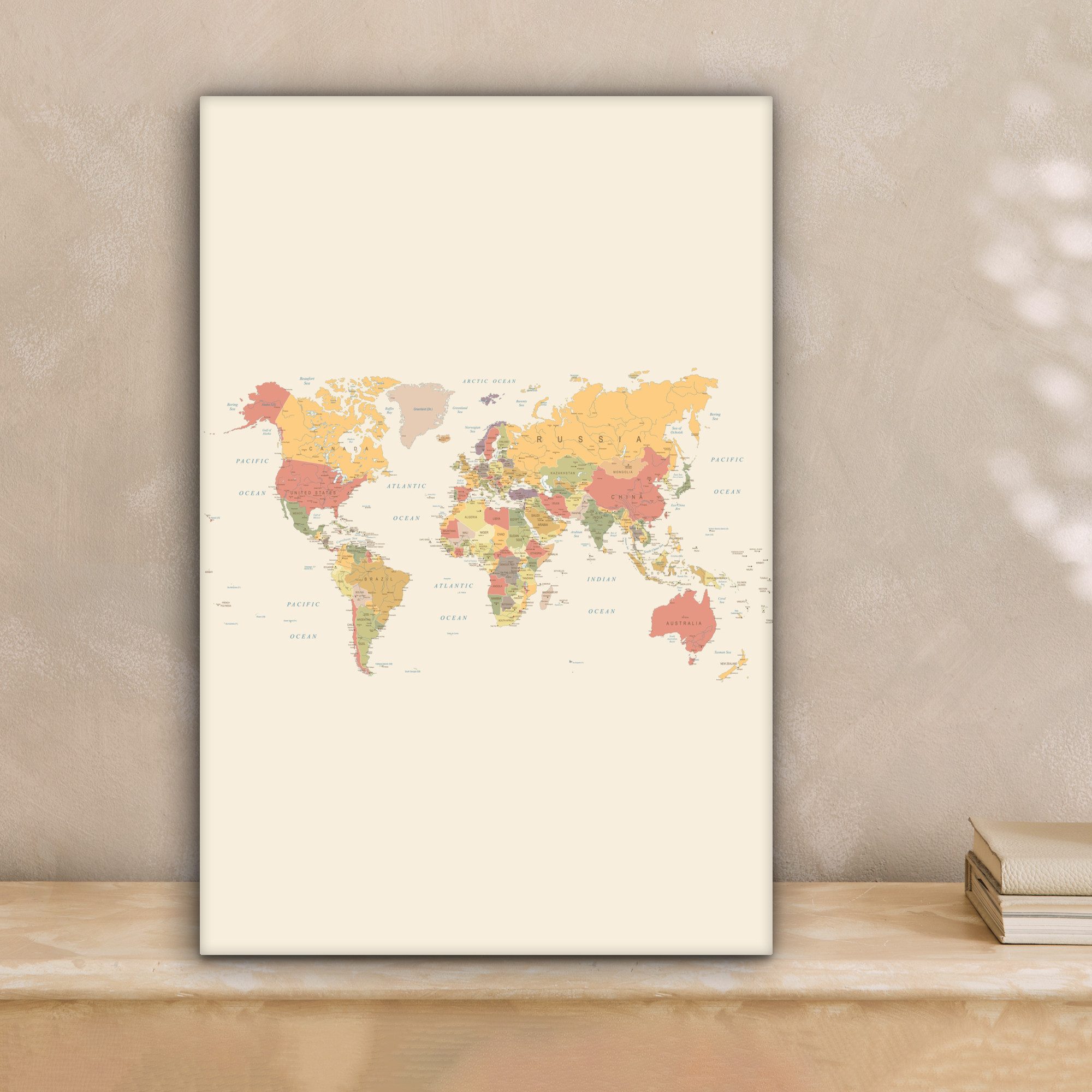 OneMillionCanvasses® Leinwandbild Weltkarte - Realistisch - Beige, Fotodruc günstig online kaufen