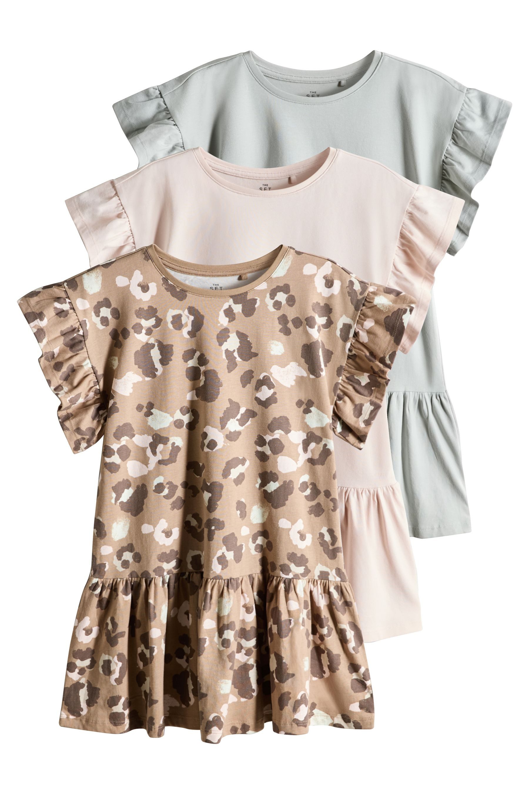 The Set Jerseykleid The Set Jerseykleider mit Rüschenärmeln, 3er-Pack (3-tlg)