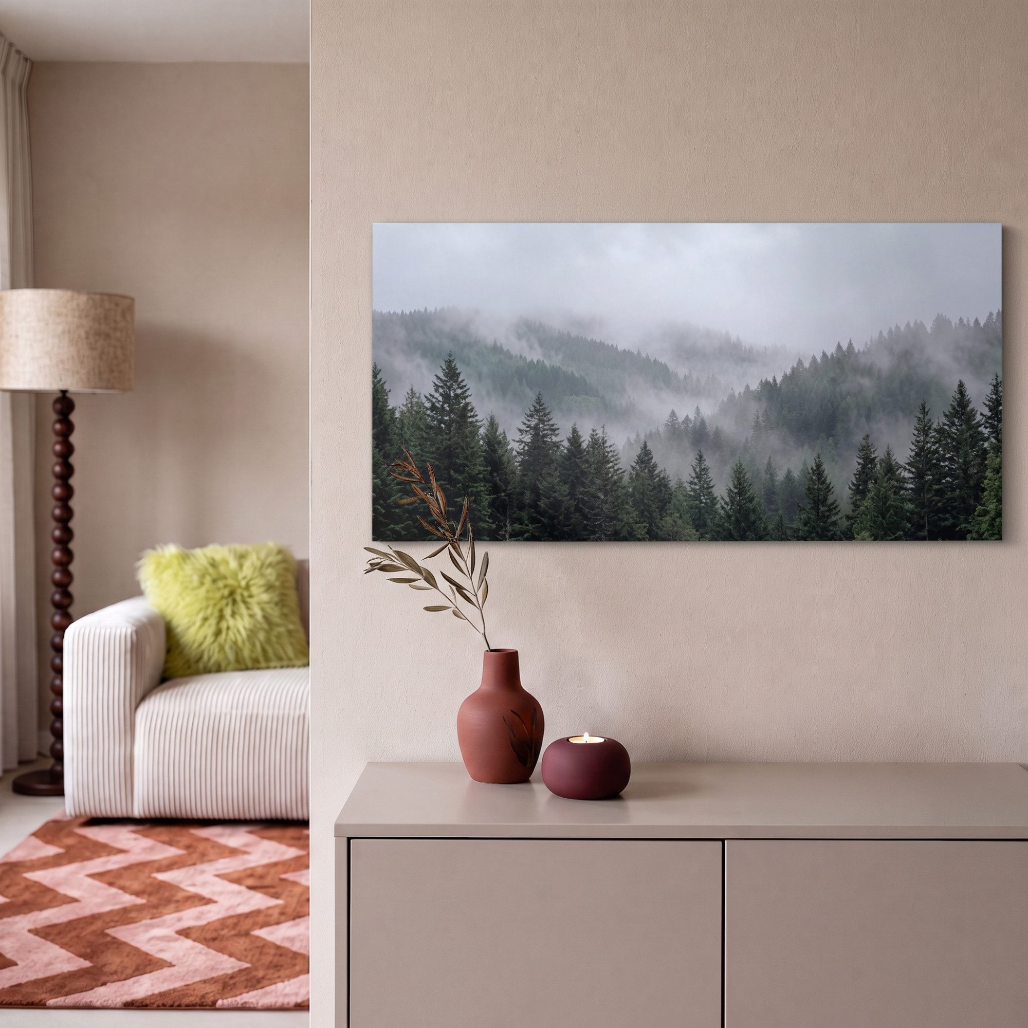 OneMillionCanvasses® Leinwandbild Panorama Wald - Nebel - Bäume - Natur, Fotodruck (1 St), Wandbild, Deko Schlafzimmer Wohnzimmer Flur 40x20 cm – Bild 2 von 5