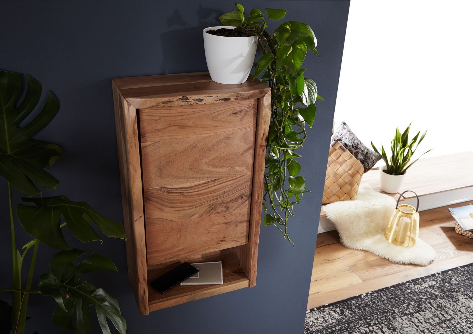 Massivmoebel24 Dreh-/Schwebetürenschrank PURE ACACIA (Hängeschrank Akazie 40x20x70 natur lackiert PURE ACACIA #612) Hängeschrank Akazie 40x20x70 natur lackiert PURE ACACIA #612