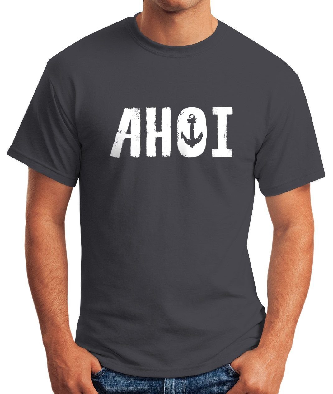 MoonWorks Print-Shirt Herren T-Shirt Ahoi mit Anker Seemanns Gruß Moonworks günstig online kaufen