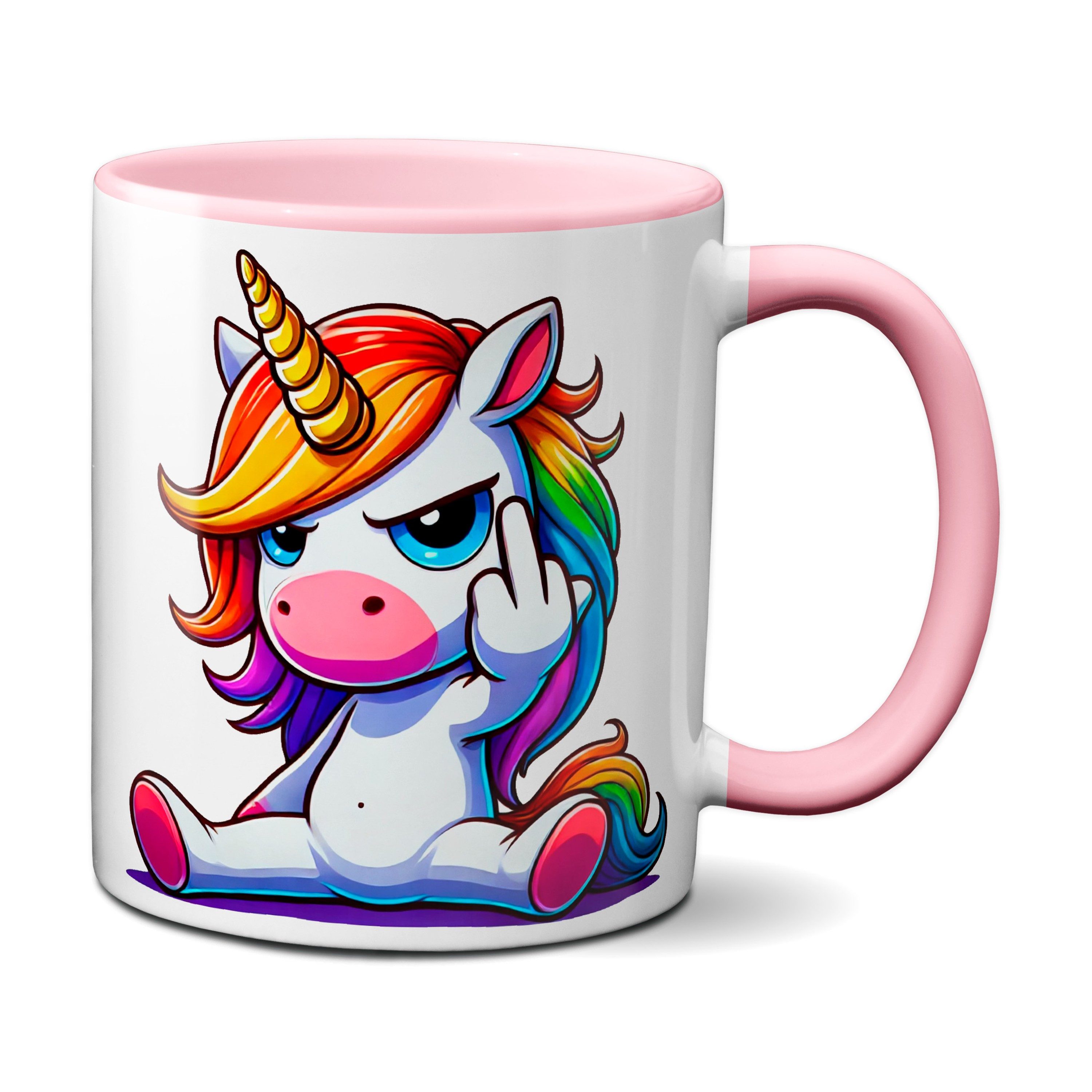 TASSENKING Tasse, Einhorn mit Mittelfinger - Tasse - Kaffeebecher (rosa)