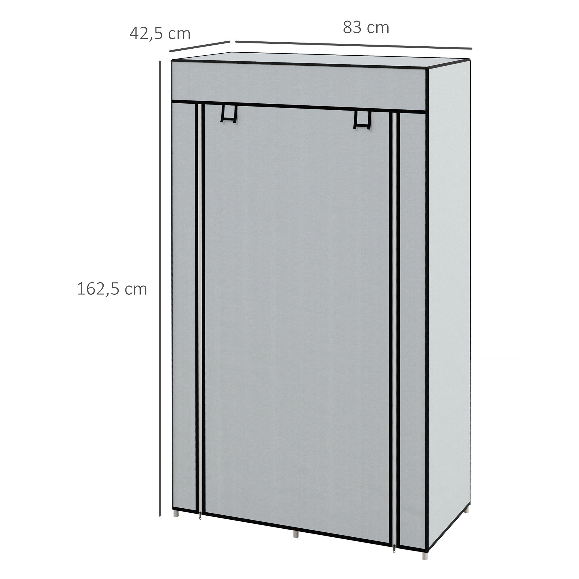 HOMCOM Stoffschrank Kleiderschrank mit 5 Fächern (Garderobe, 1-St., Faltschrank) Hellgrau, 83 x 42,5 x 162,5 cm