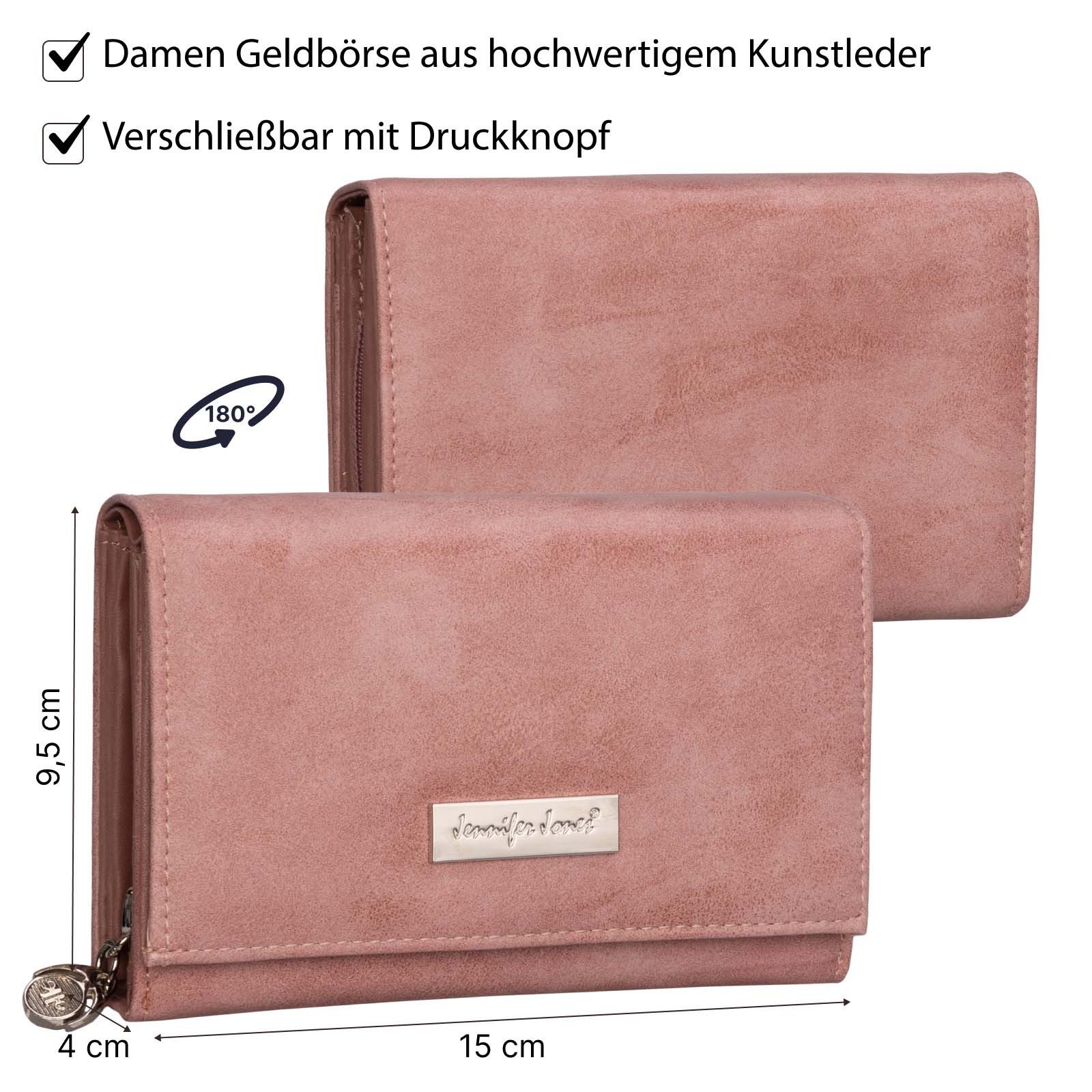 Jennifer Jones Geldbörse JENNIFER JONES Damen Geldbörse Portemonnaie Rose, Damen Geldbörse klappbar mit Reißverschluss Portemonnaie Geldbeutel