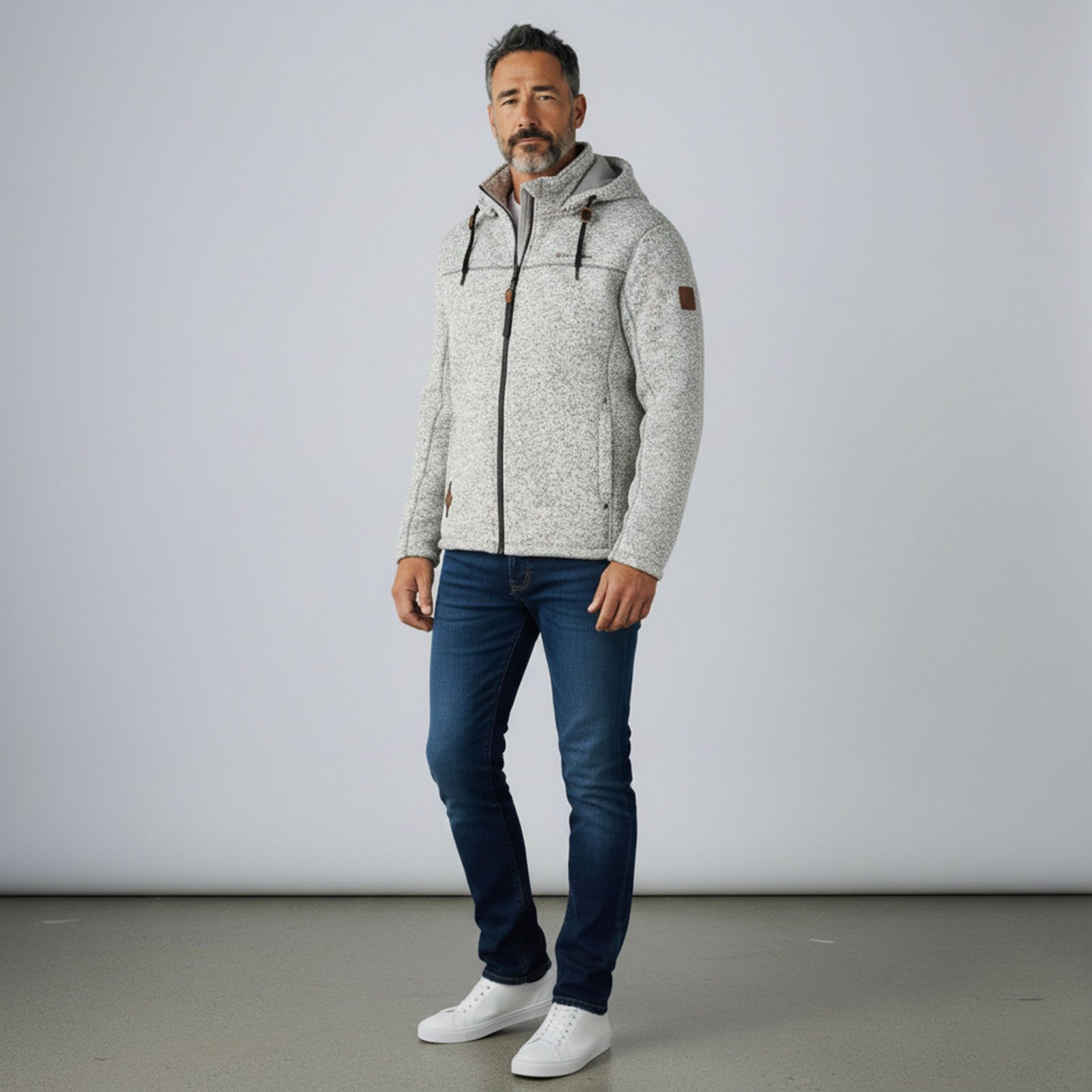 Dry Fashion Fleecejacke Helgoland Herren Wollfleece-Jacke Kapuze - Jacke Fleece Übergansjacke Windabweisend, Verstellbare Kapuze, Reißverschlusstaschen, Innentasche